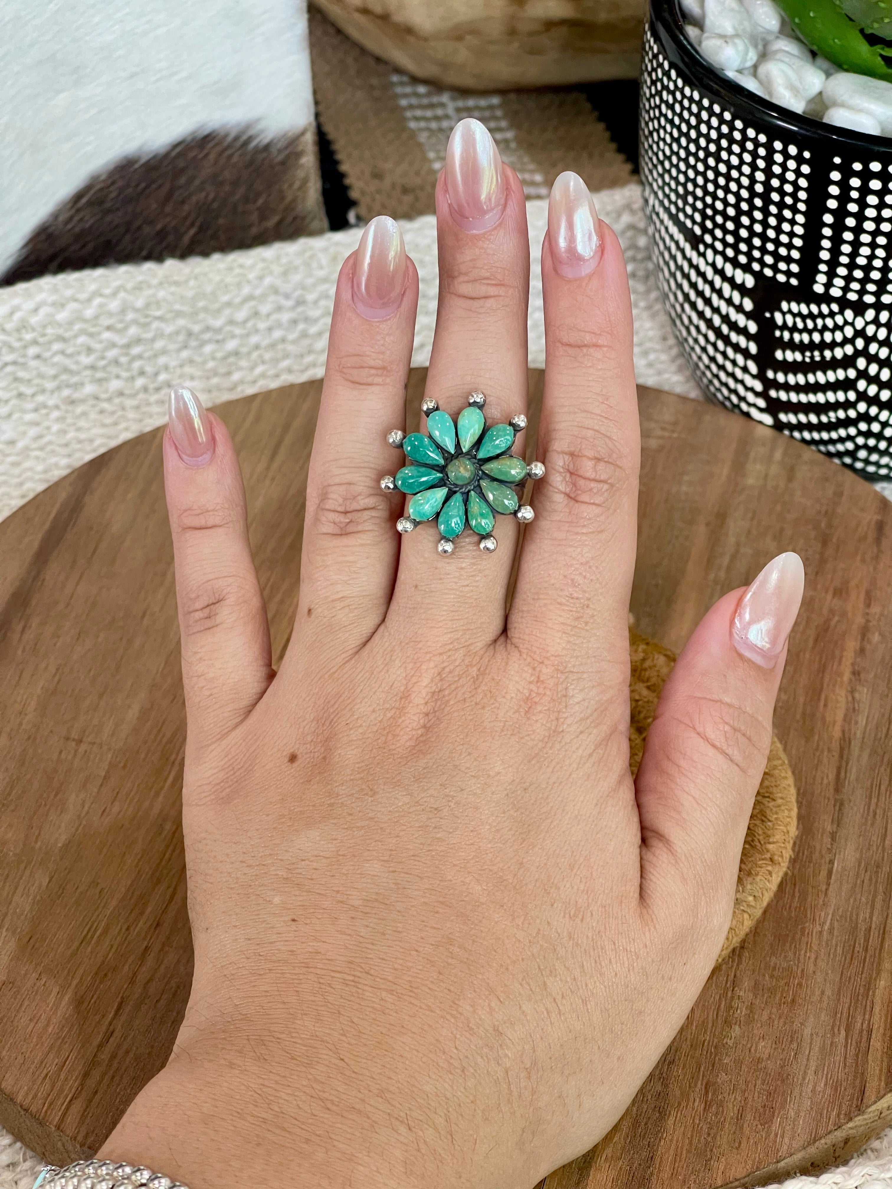 Handcrafted Sterling Silver & Kingman Turquoise Adjustable Ring