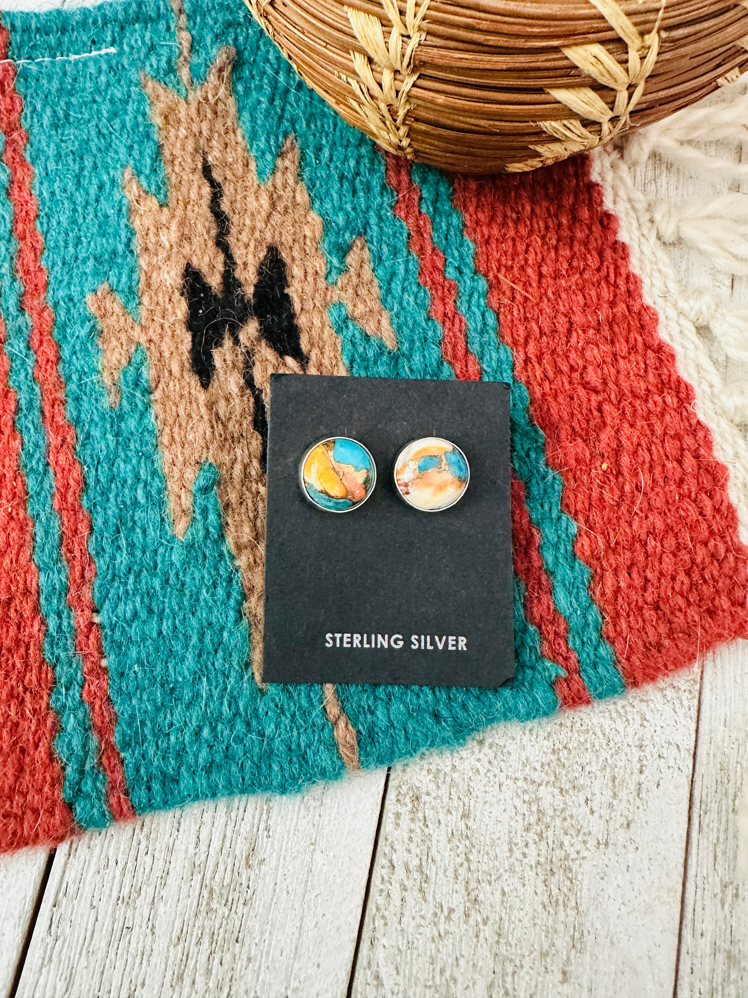 Navajo Multi Stone Spice And Sterling Silver Spice Earrings