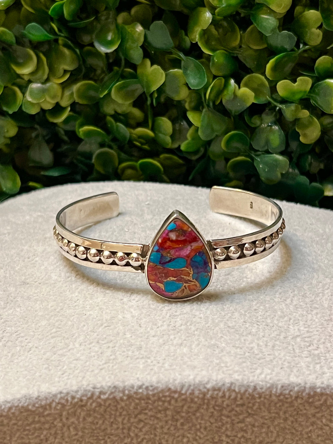 Handmade Sterling Silver & Pink Dream Tear Drop Handcuff Bracelet