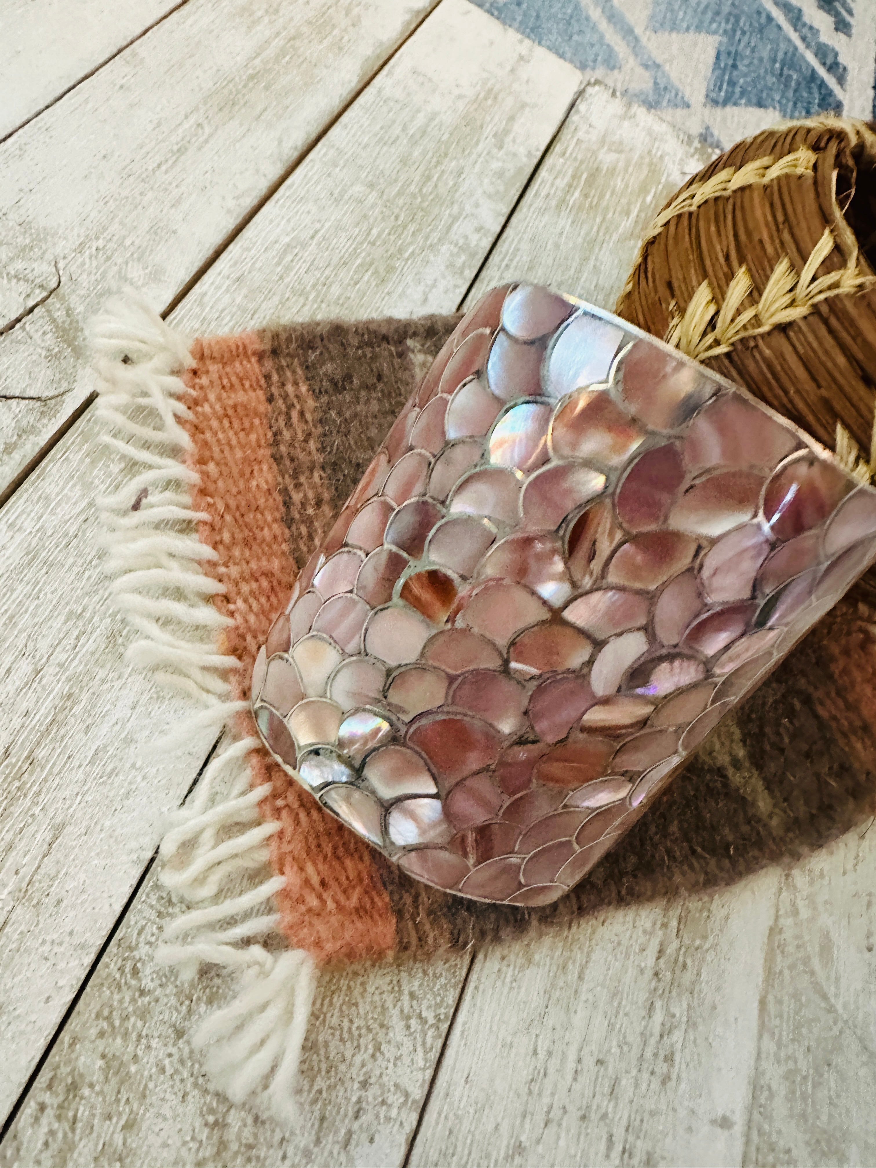 Handcrafted Sterling Silver & Mother of Pearl Inlay Cuff Bracelet D