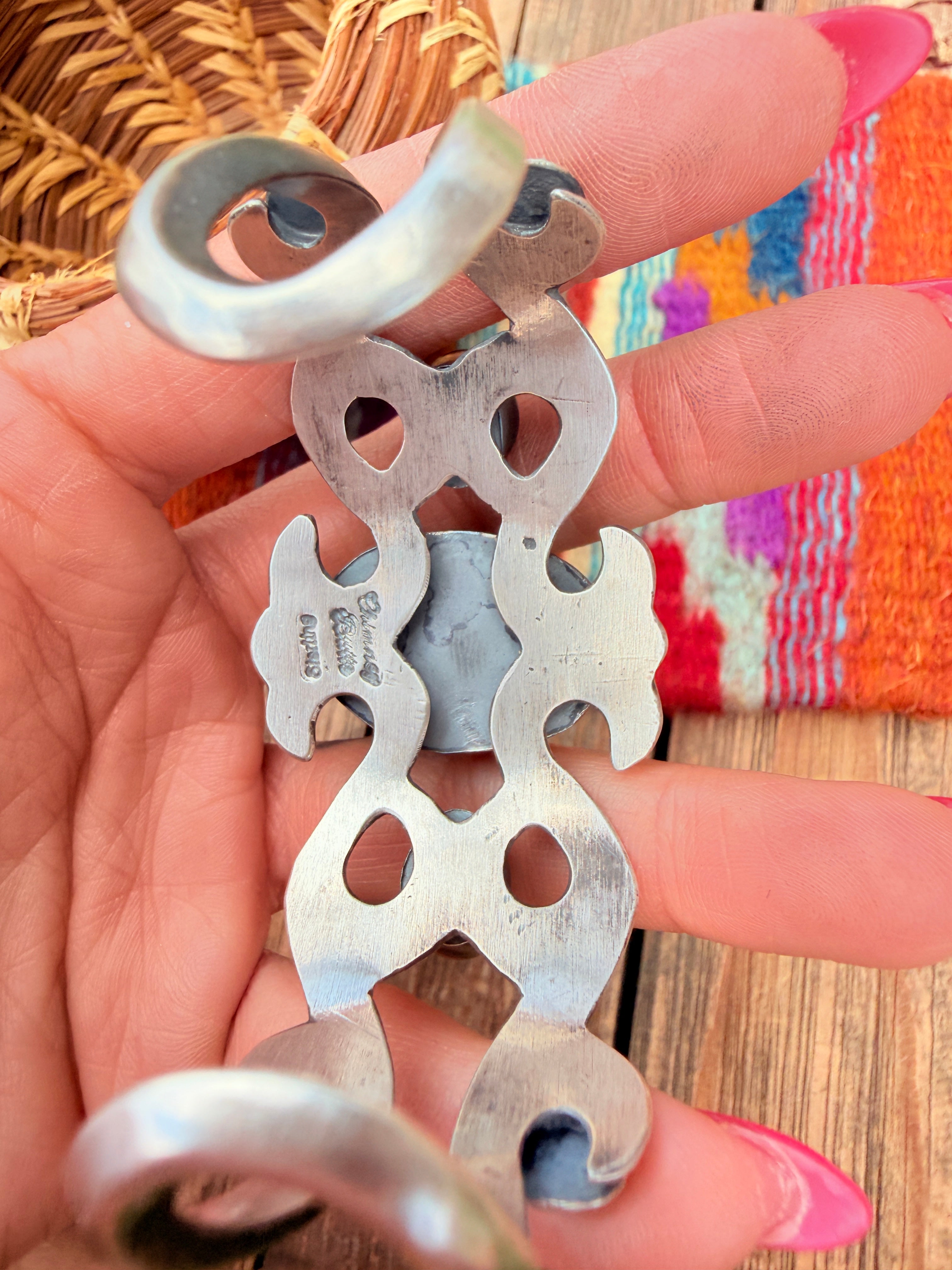 Handcrafted White Buffalo, Queen Pink & Sterling Silver Cuff Bracelet By Chimney Butte