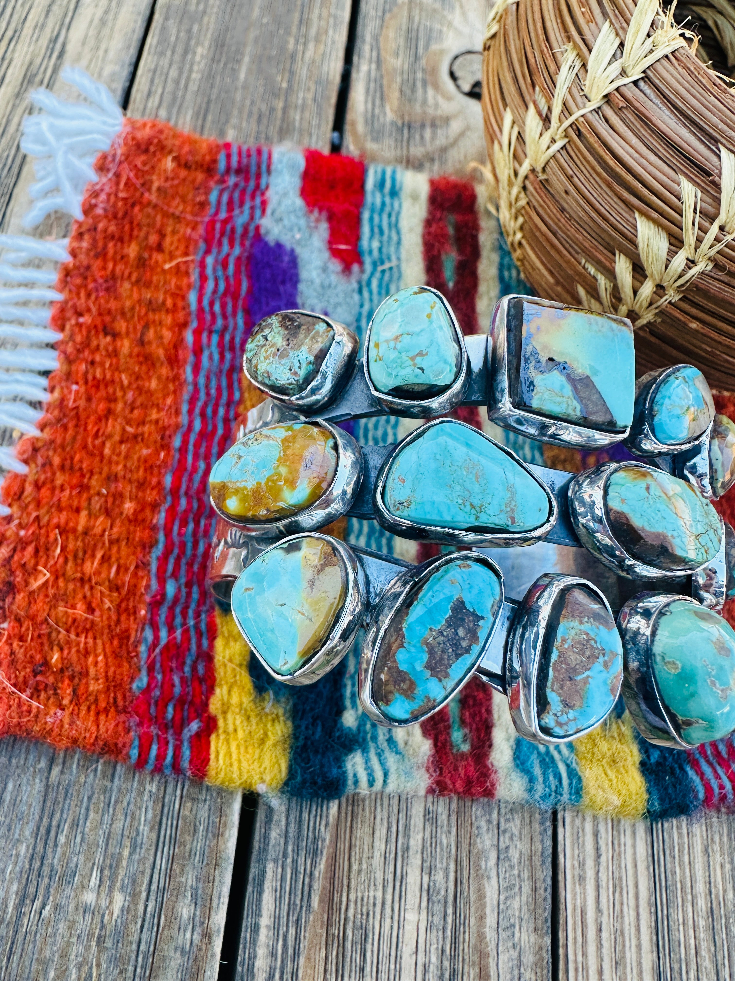 Handcrafted Royston Turquoise & Sterling Silver Cuff Bracelet by Rosella Paxson