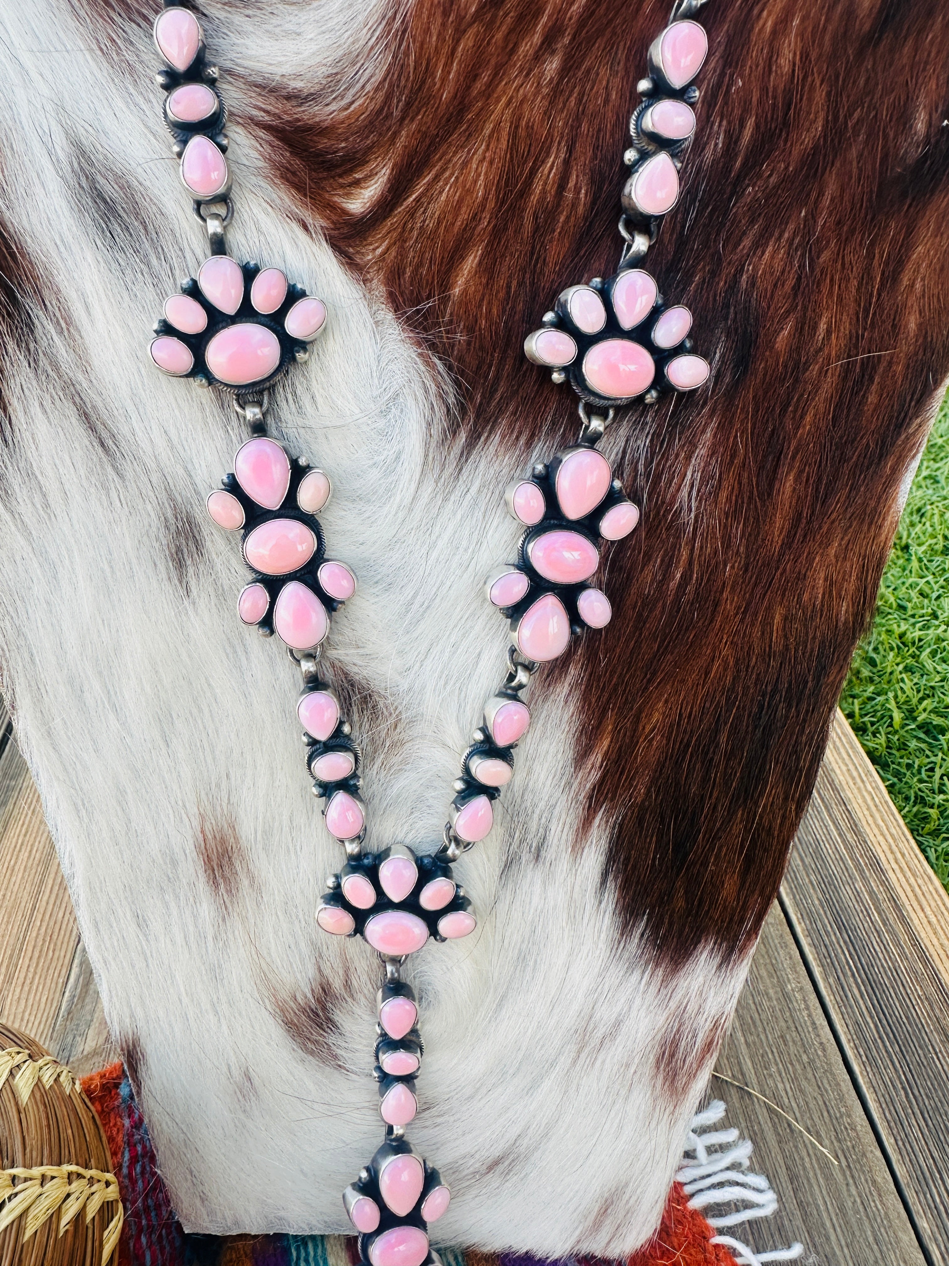 Handcrafted Queen Pink Conch & Sterling Silver Lariat Necklace by Travis James