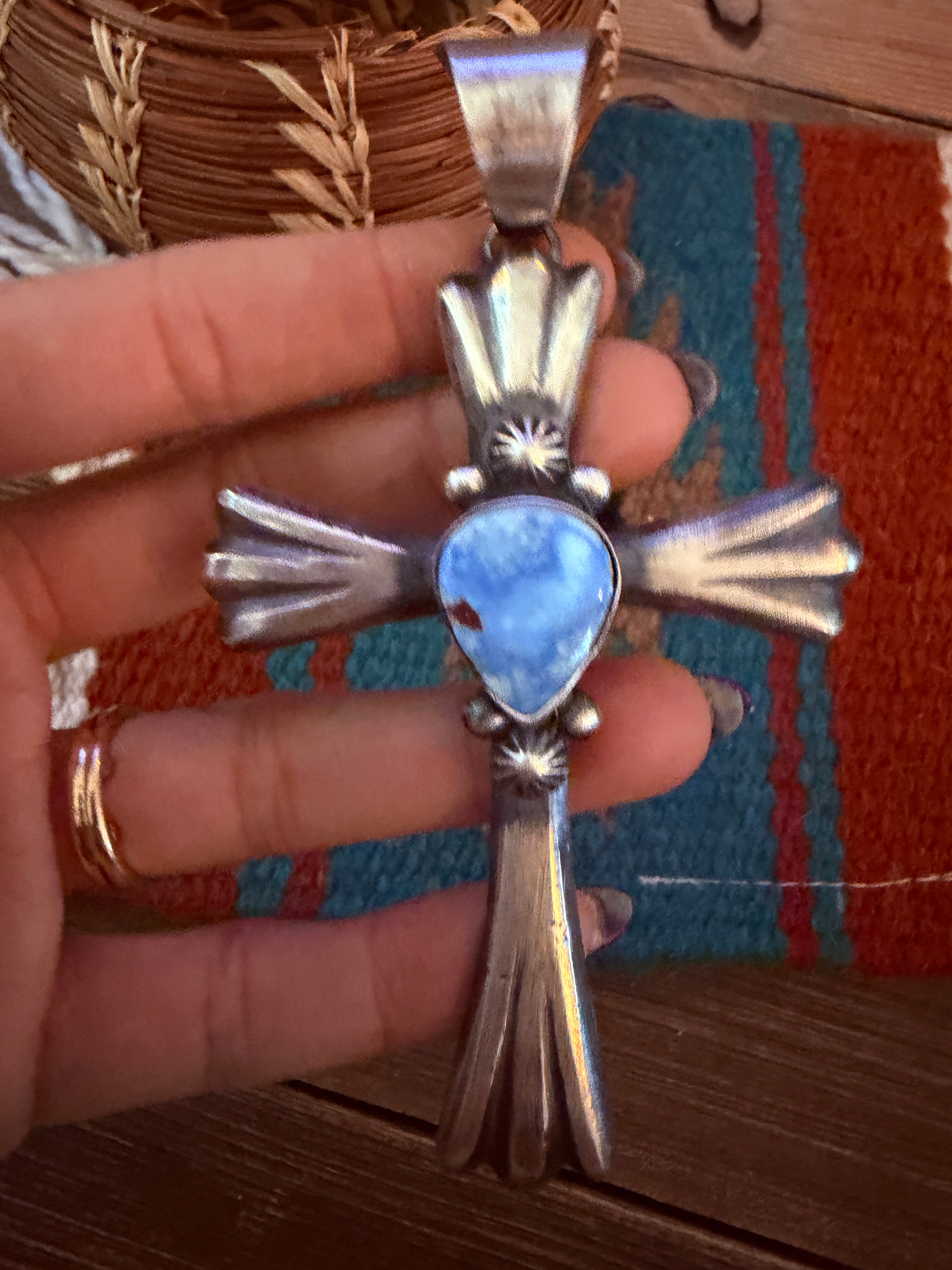 Handcrafted Golden Hills Turquoise & Sterling Silver Cross Pendant by Chimney Butte