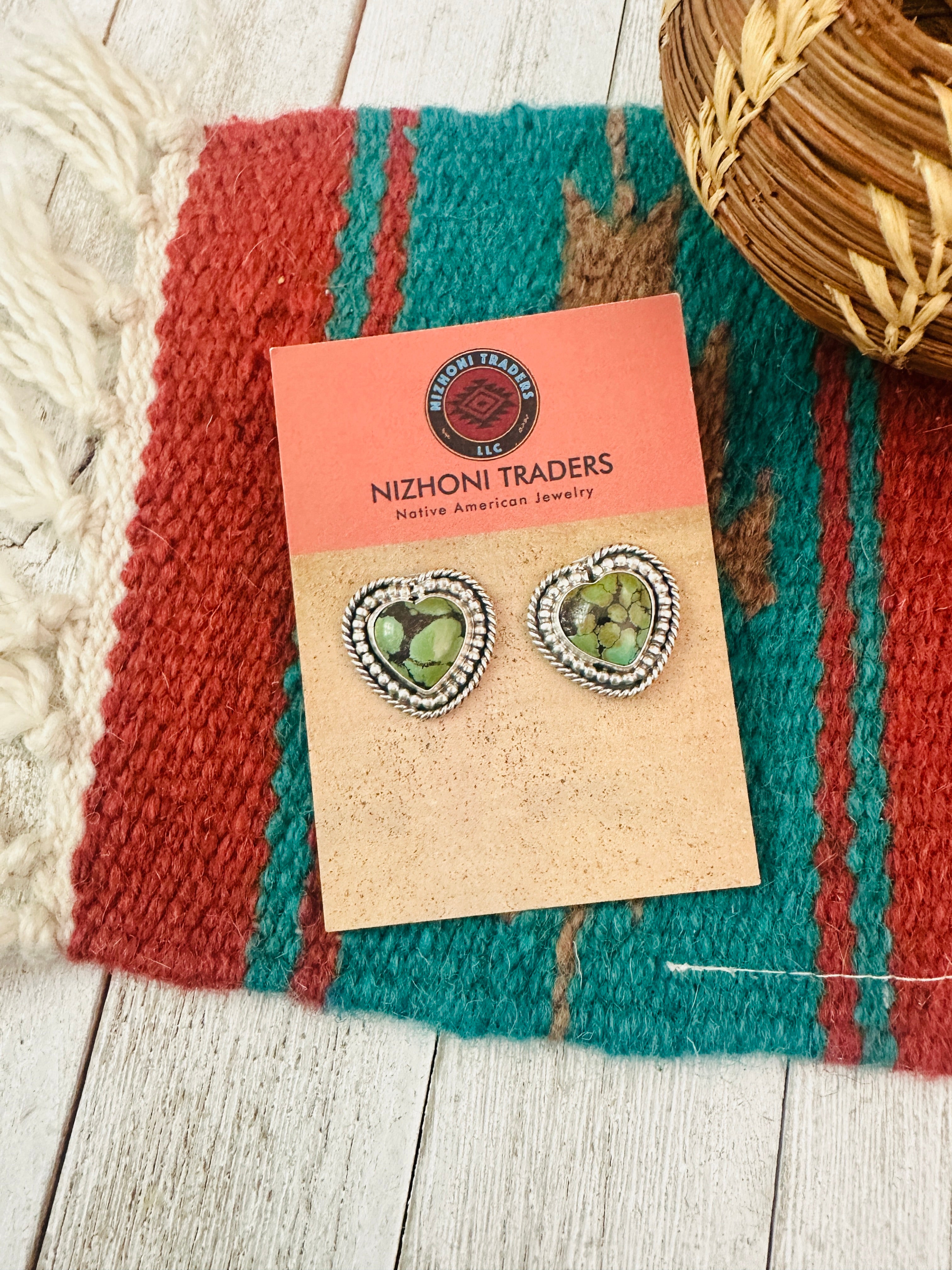 Navajo Tibetan Turquoise & Sterling Silver Heart Post Earrings