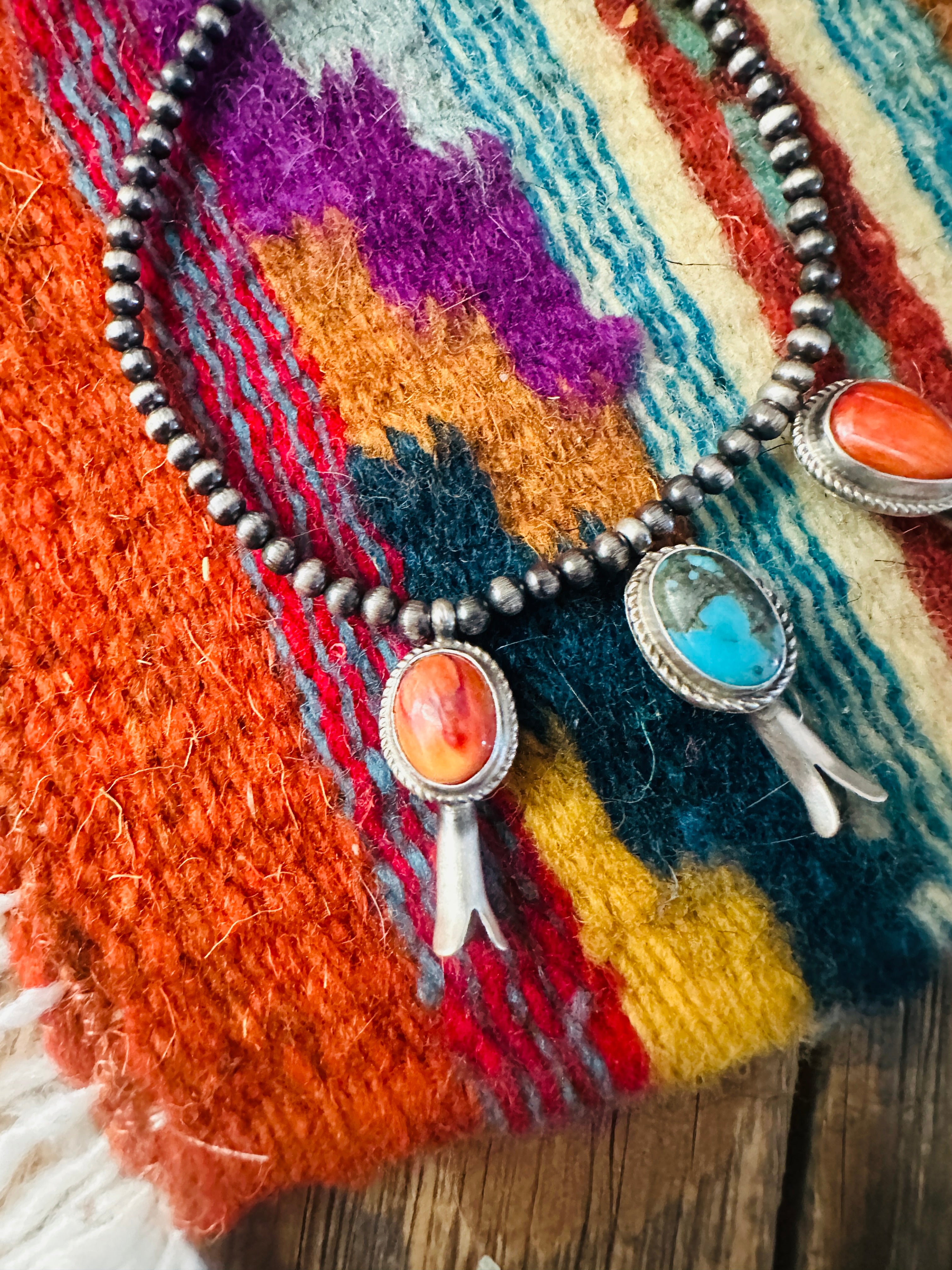 Handcrafted 3mm Sterling Silver Pearl, Turquoise & Spiny Oyster Blossom Stretch Bracelet