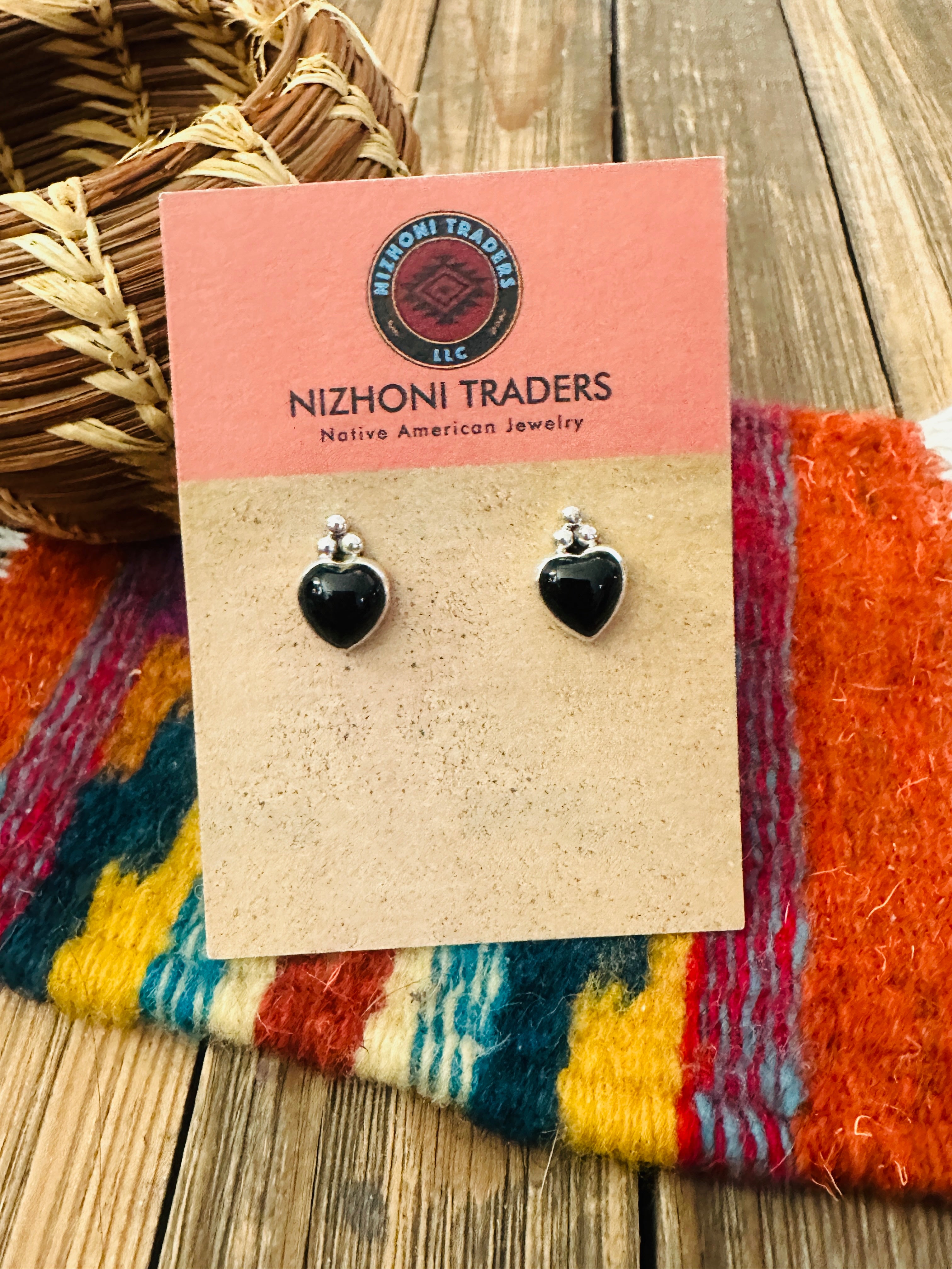 Handcrafted Black Onyx & Sterling Silver Heart Stud Earrings