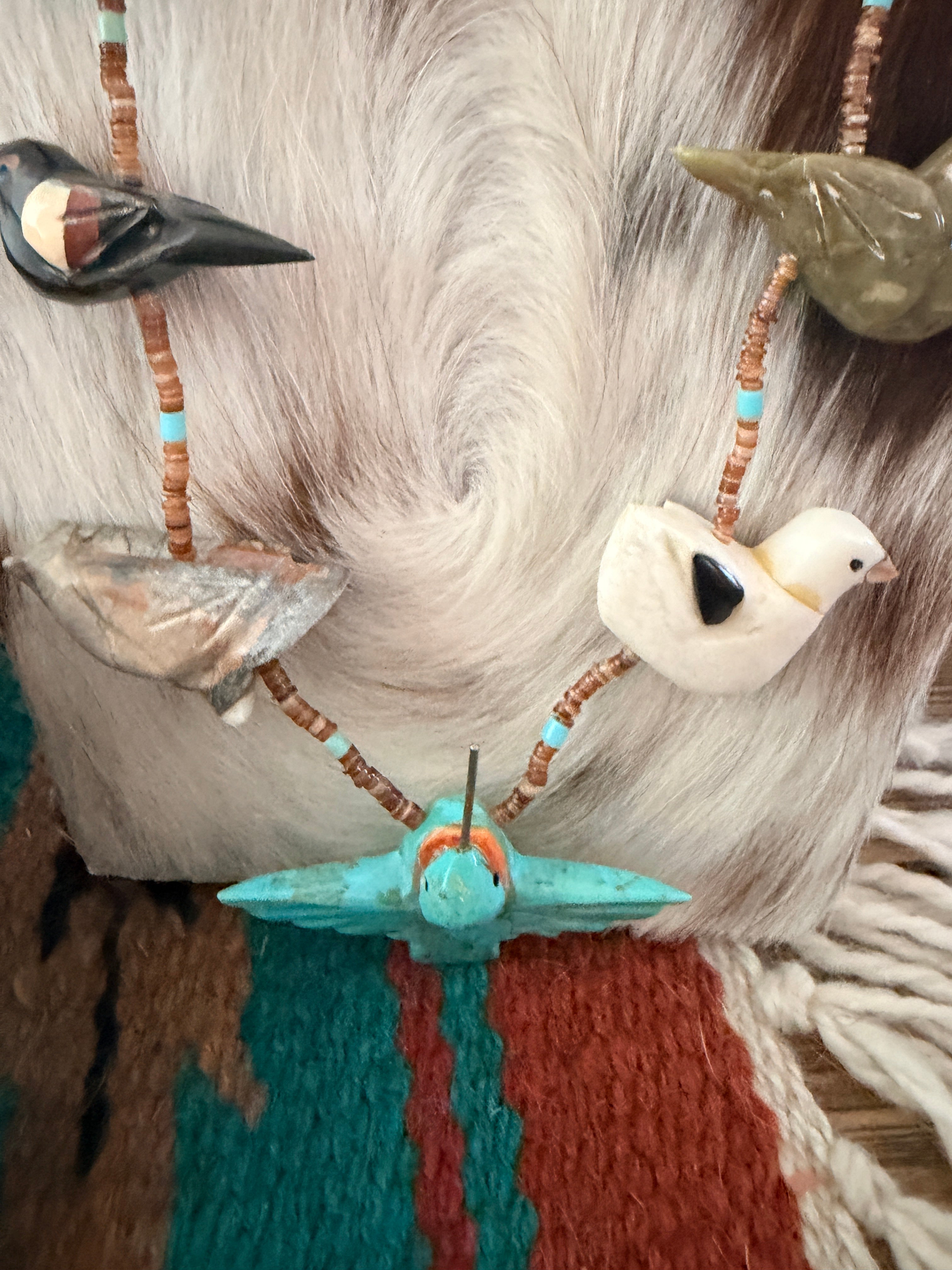 Old Pawn Handcrafted Multi Stone Fetish Bird Beaded 30” Necklace and Earring Set