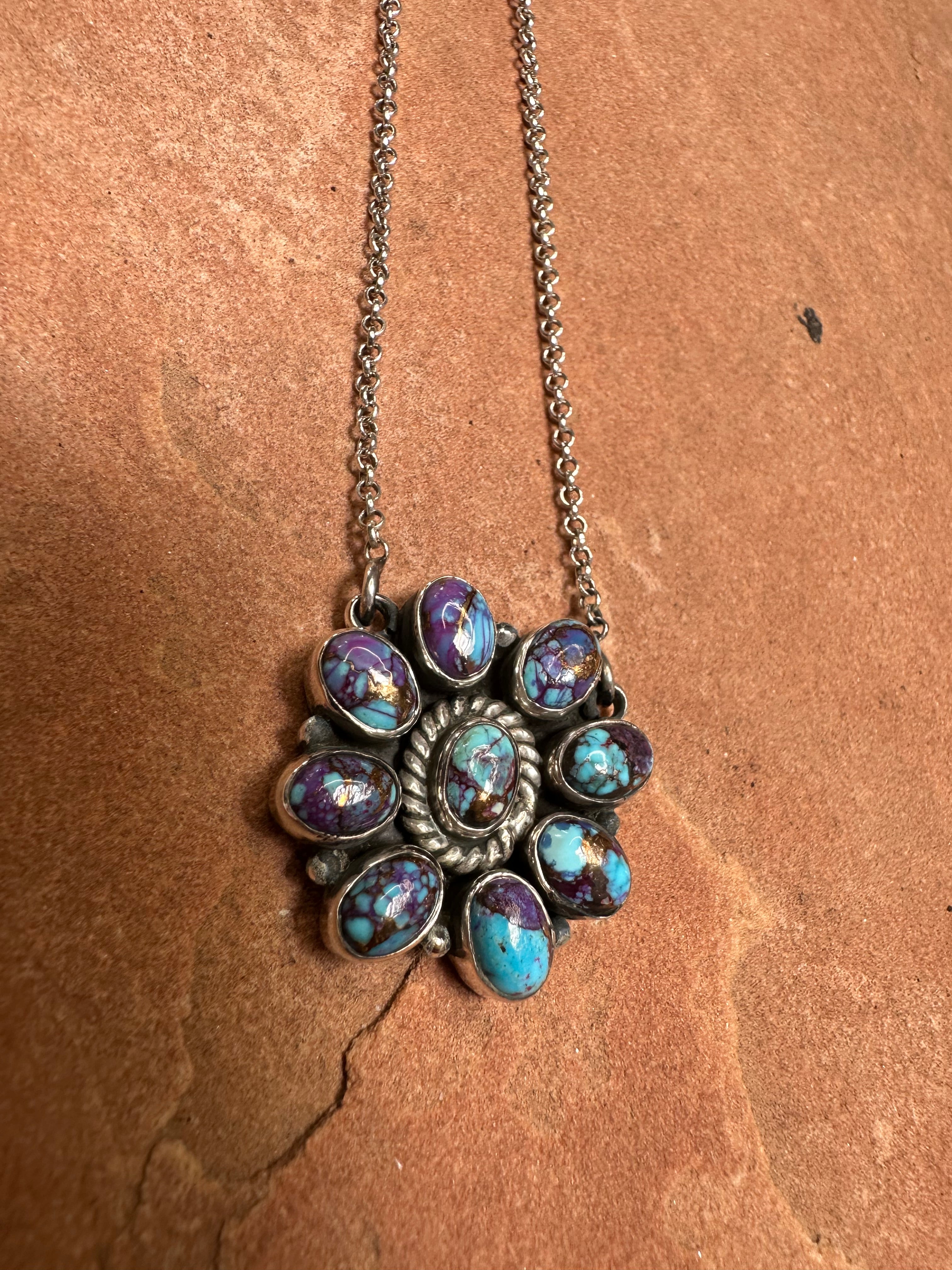 Handmade Sterling Silver & Purple Dream Mojave Flower Necklace