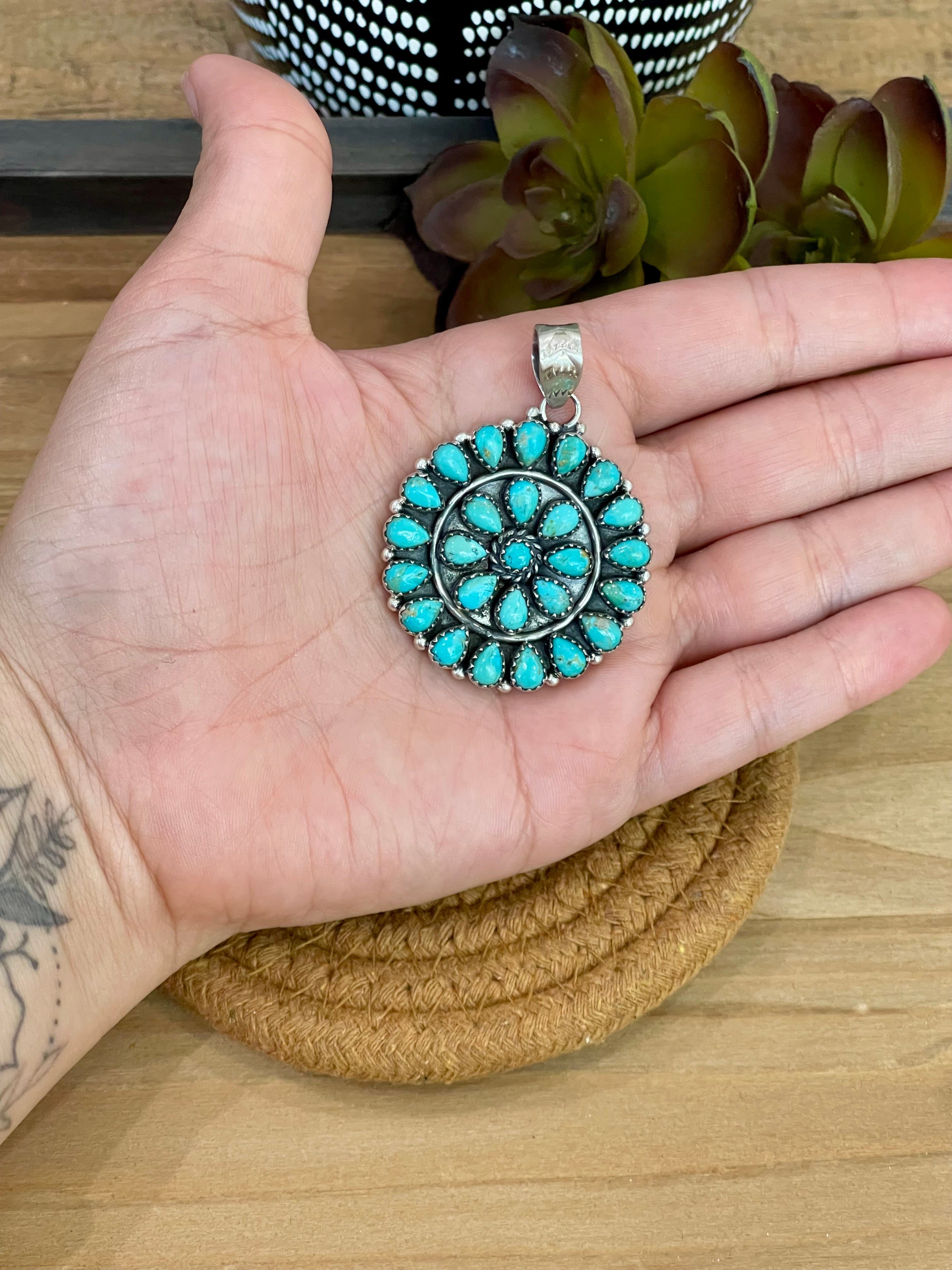 Handmade Sterling Silver & Turquoise Cluster Pendant