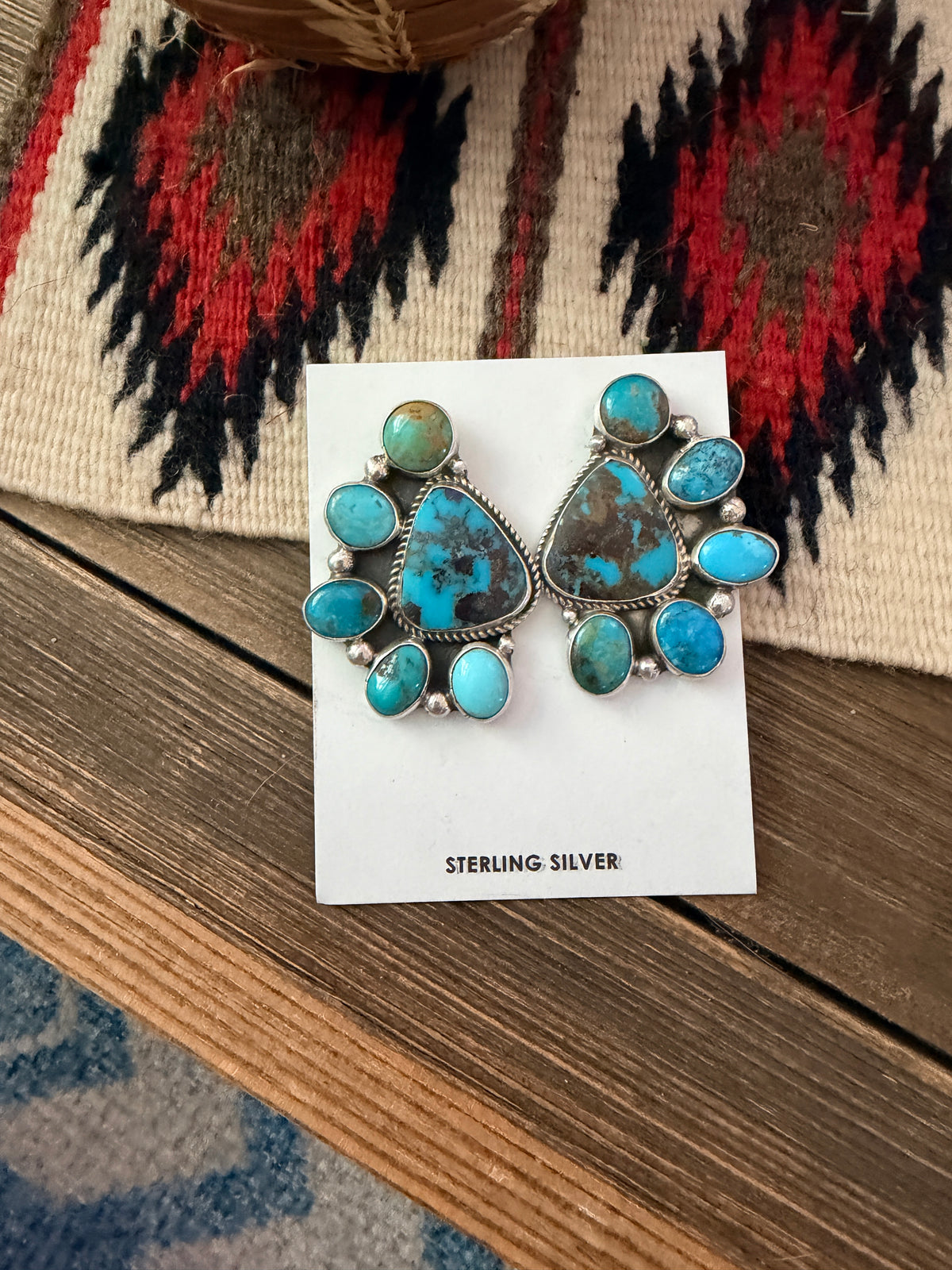 Handcrafted Turquoise & Sterling Silver Cluster Post Earrings by Geraldine James