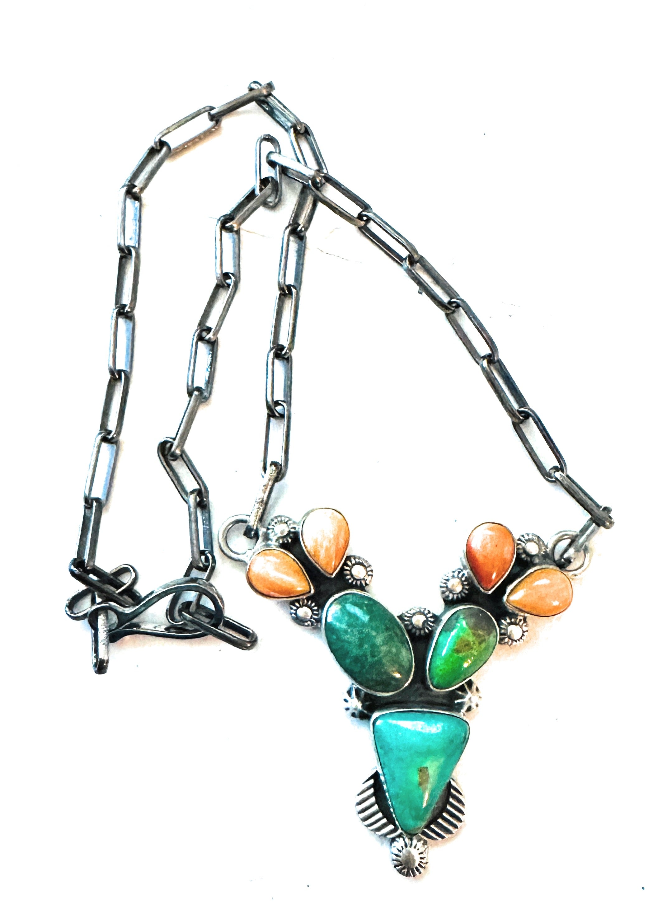 Navajo Sterling Silver, Turquoise & Spiny Necklace