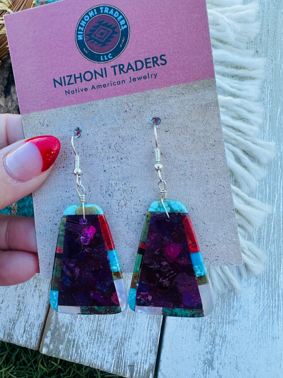Handcrafted Multi Stone Inlay Dangle Earrings
