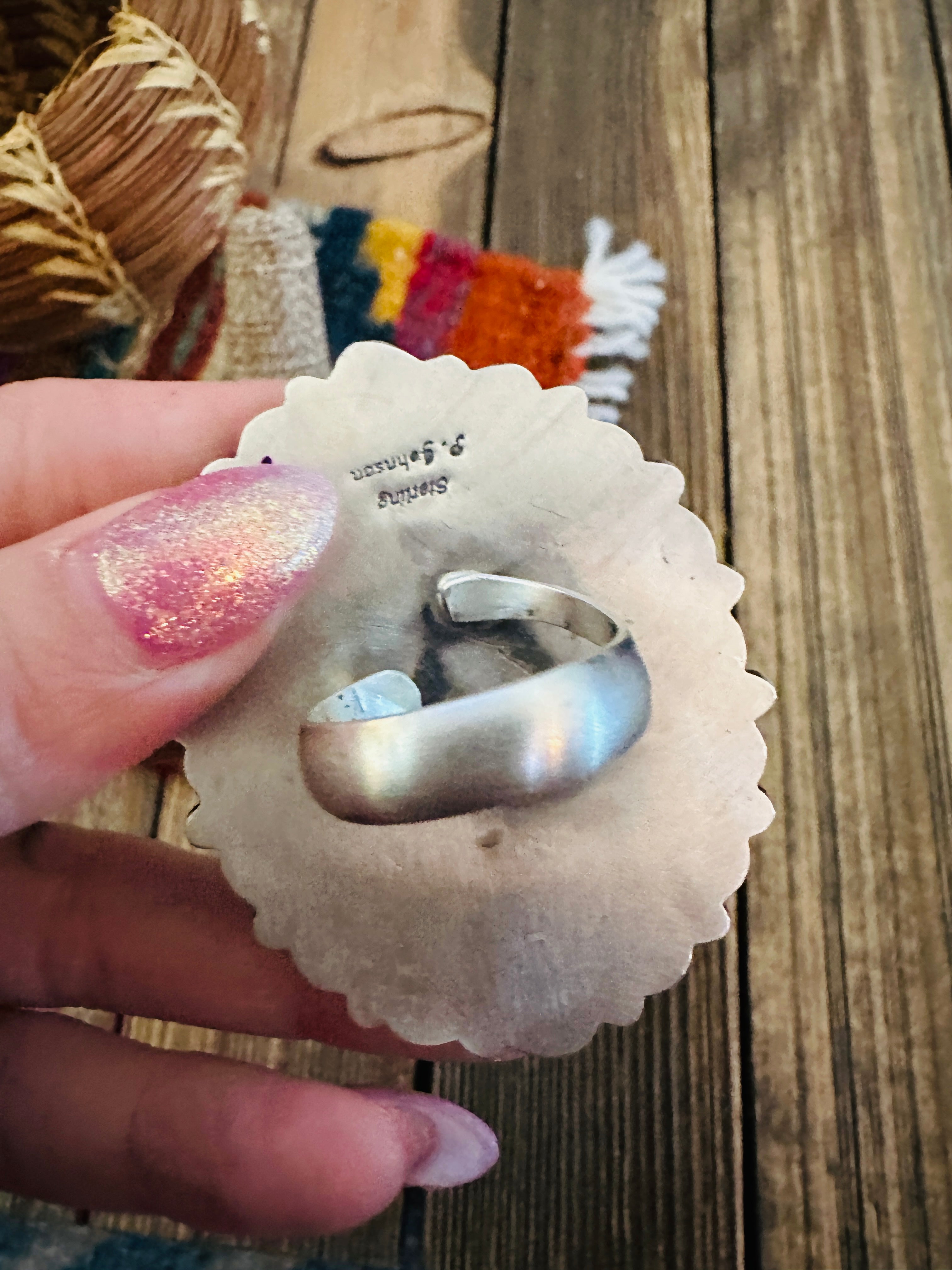 Handcrafted Turquoise & Sterling Silver Adjustable Cluster Ring