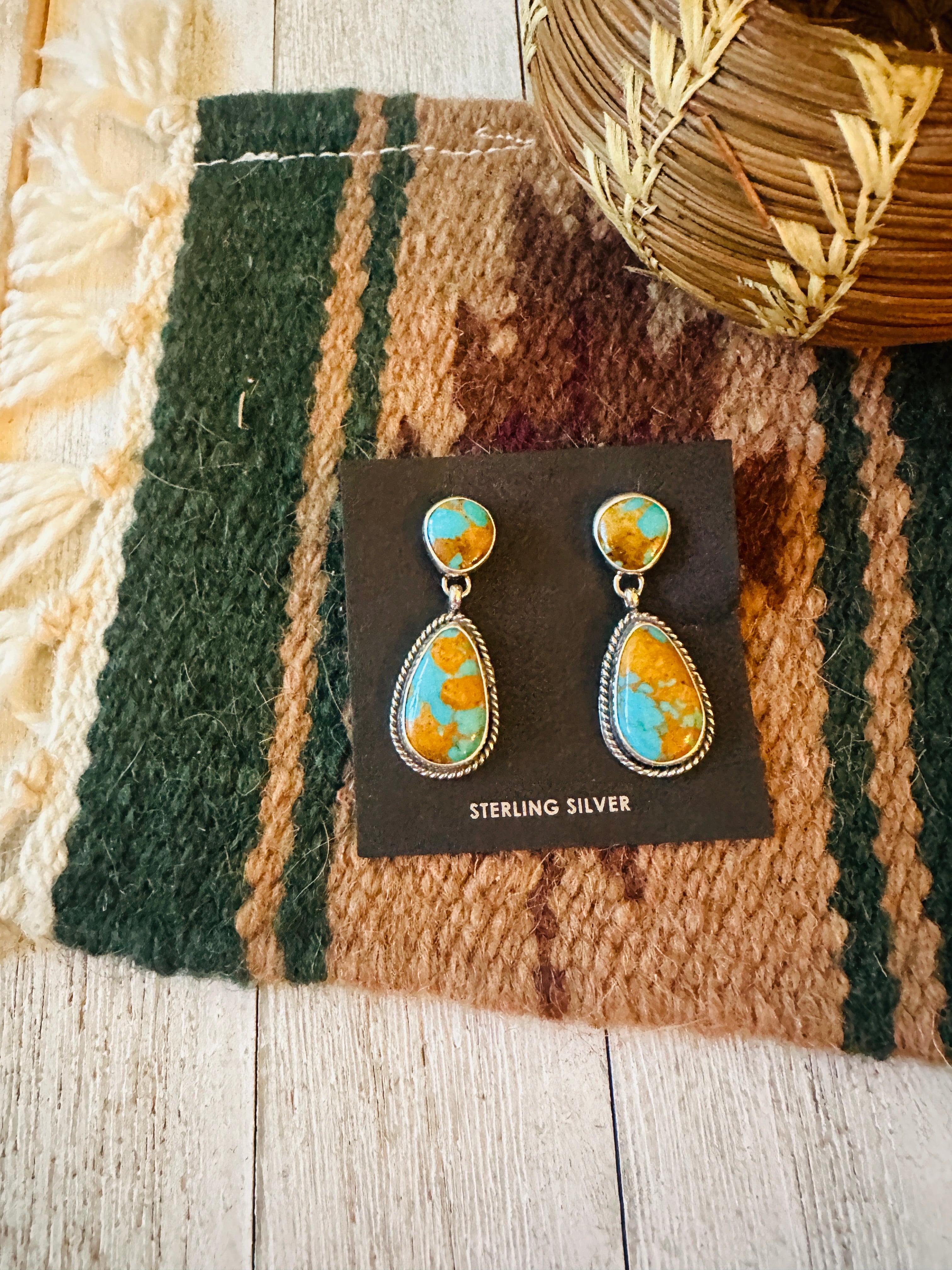 Navajo Royston Turquoise And Sterling Silver Dangle Earrings