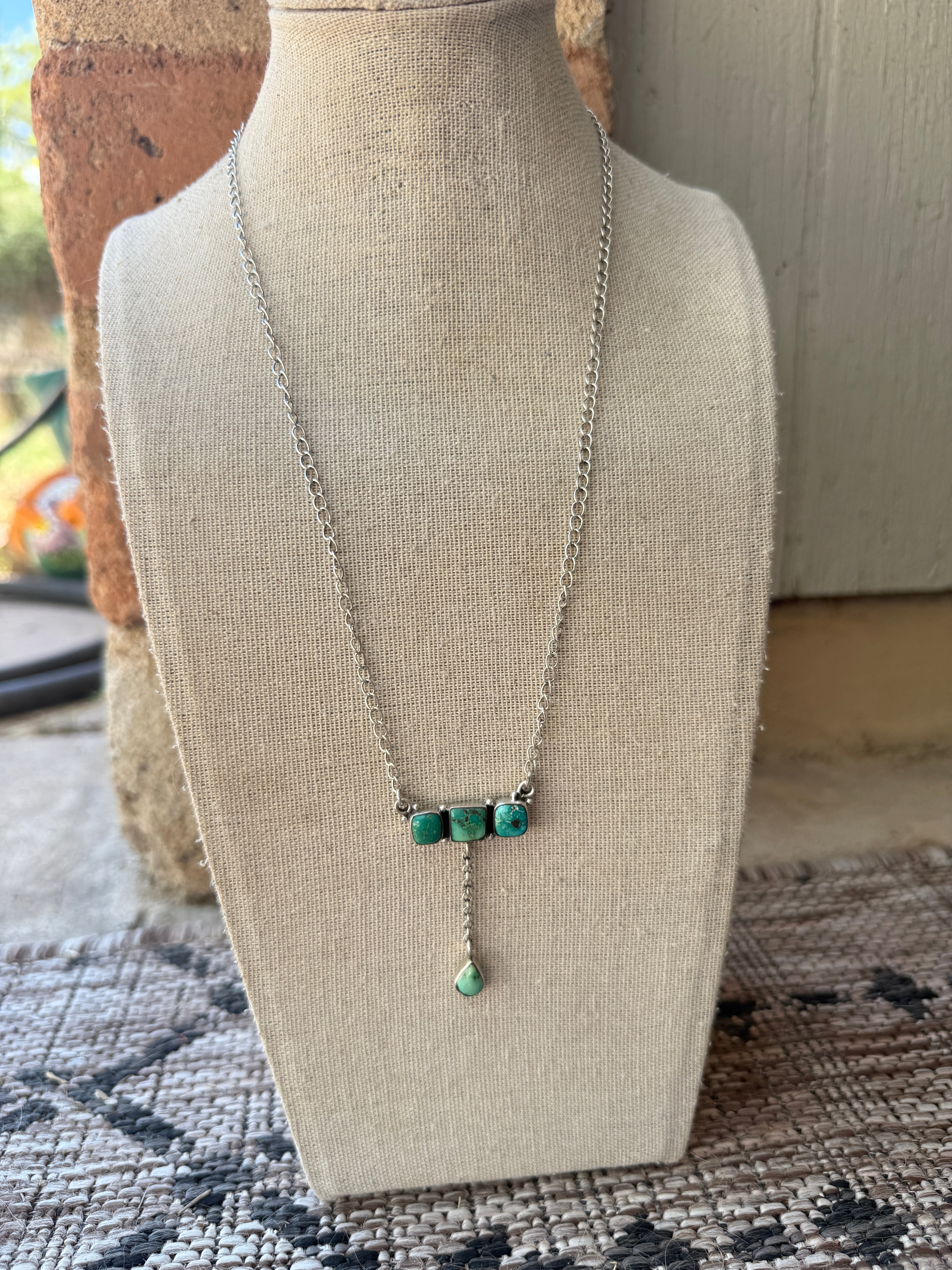 Handmade Sterling Silver Sonoran Mountain Turquoise Bar Drop Necklace