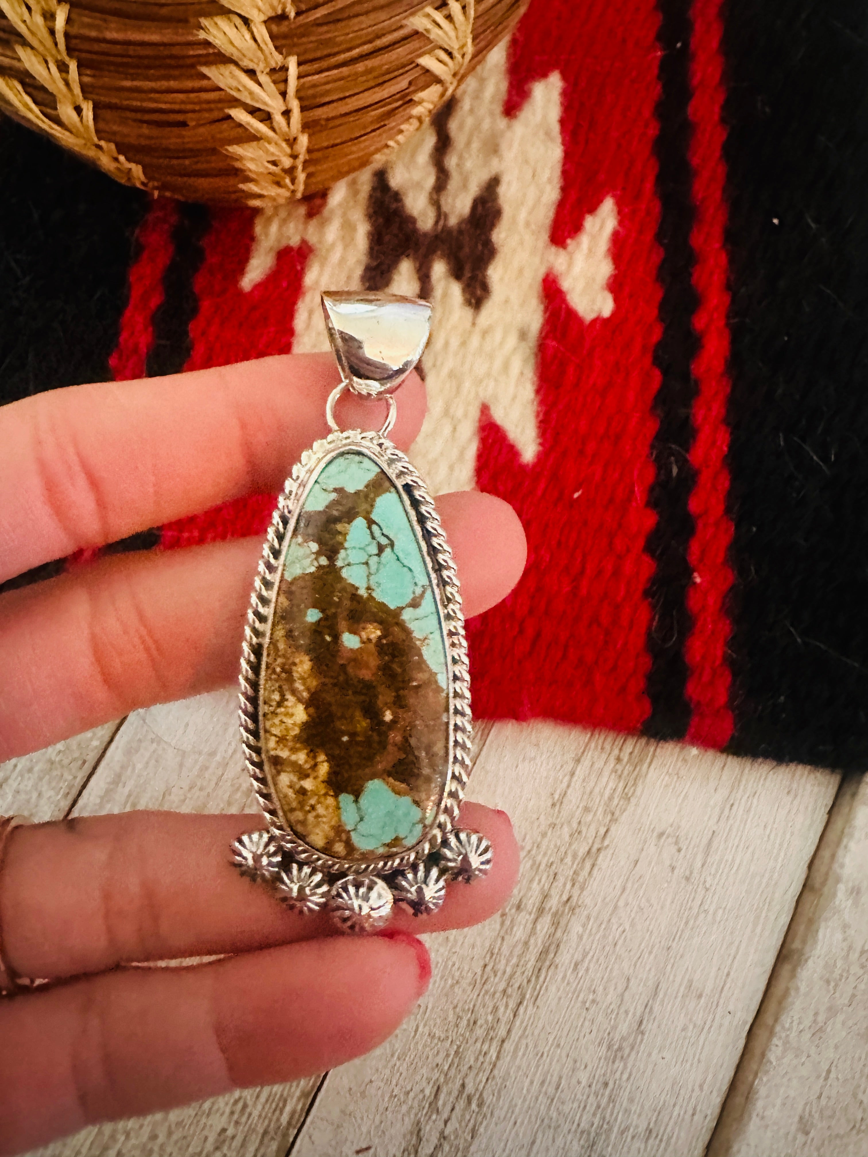 Navajo Number 8 Turquoise & Sterling Silver Pendant