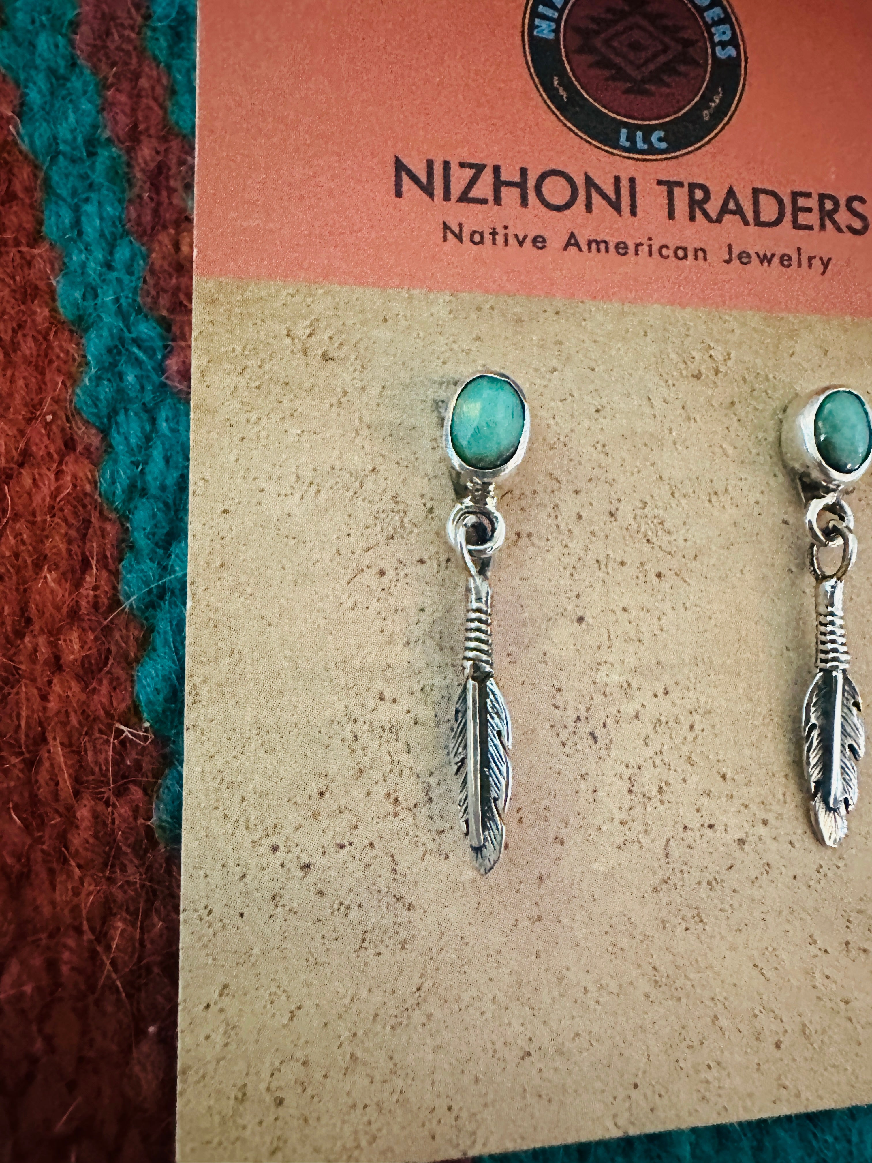 Navajo Turquoise & Sterling Silver Feather Earrings