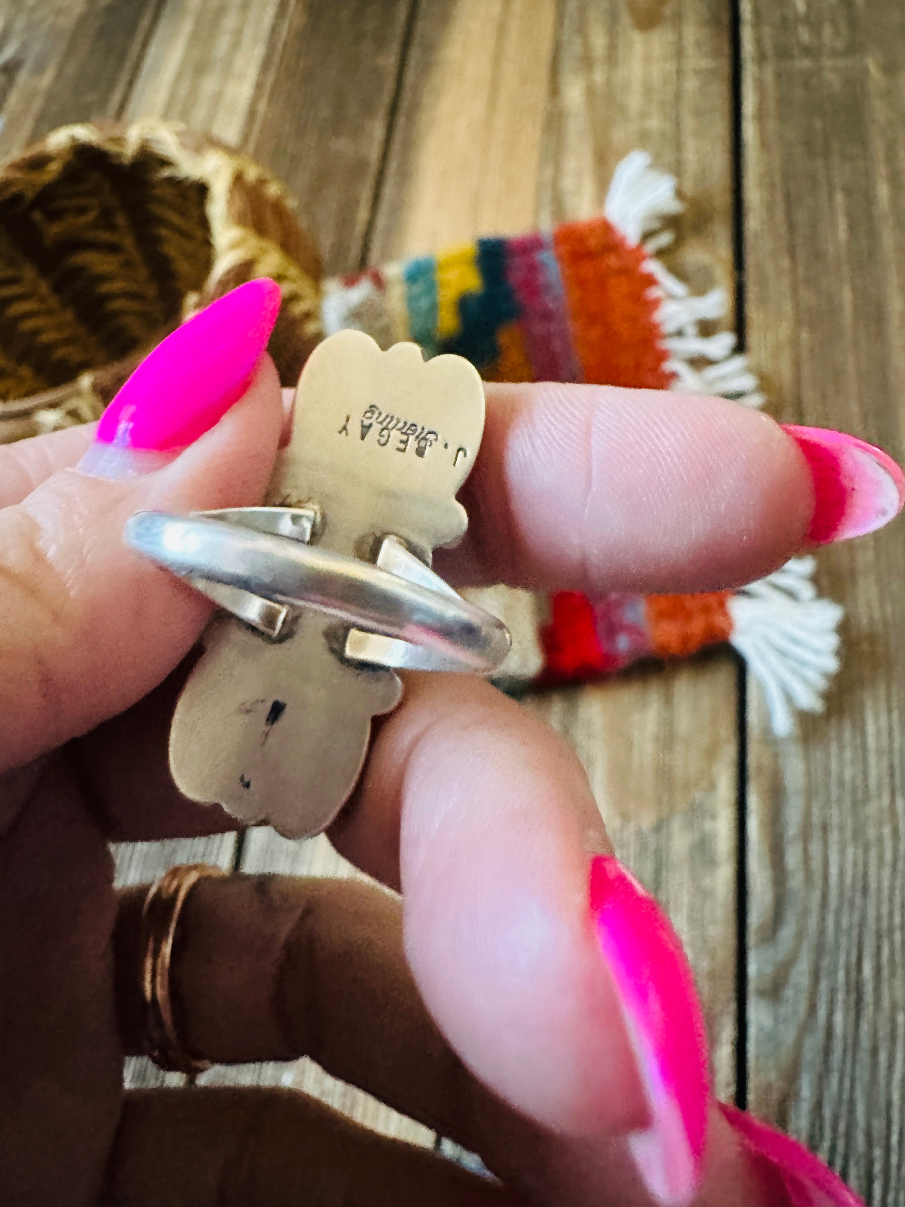 Handcrafted Queen Pink Conch & Sterling Silver Cluster Ring Size 9