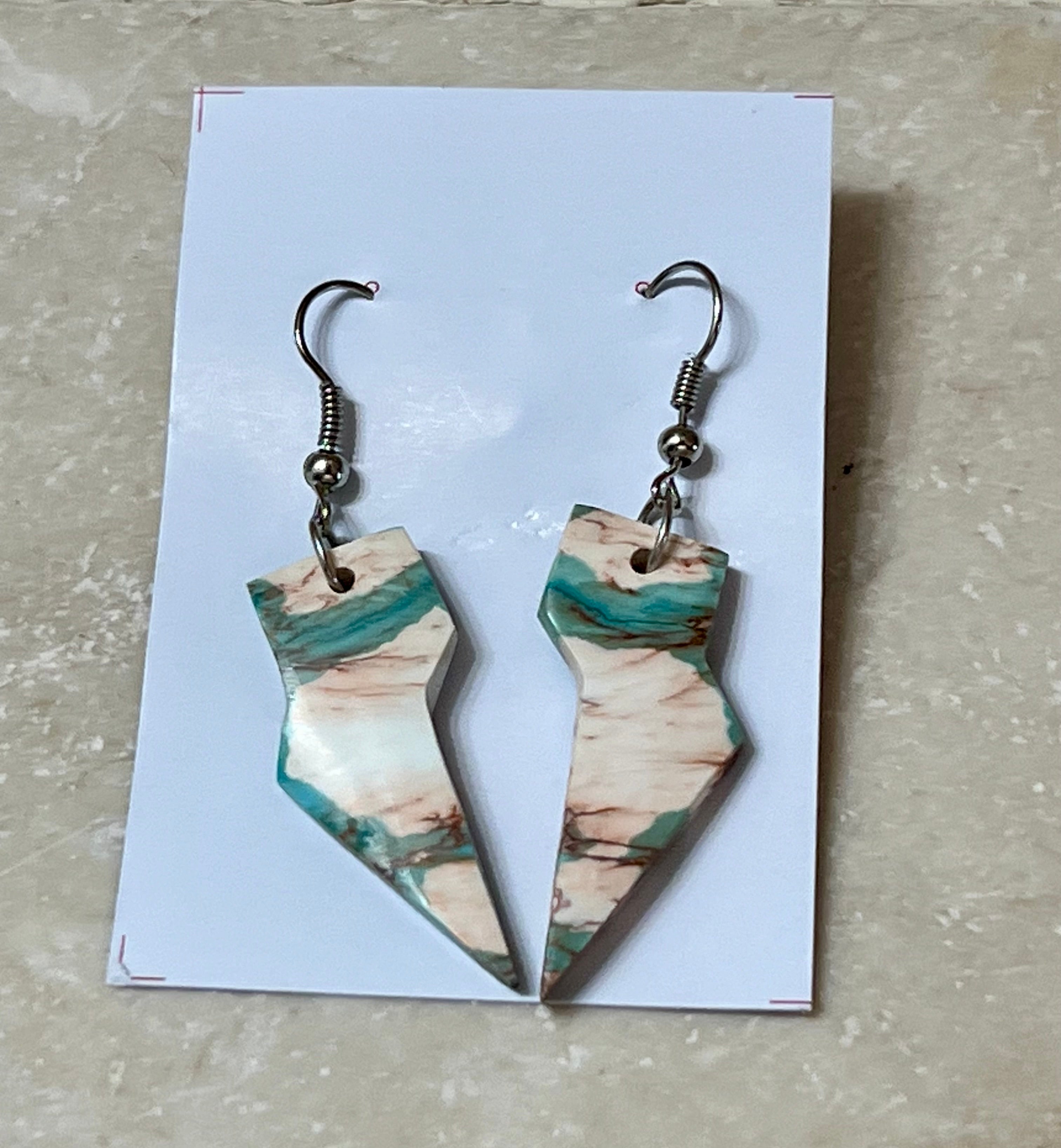 Handcrafted Turquoise & Sterling Silver Lightning Bolt Slab Earrings