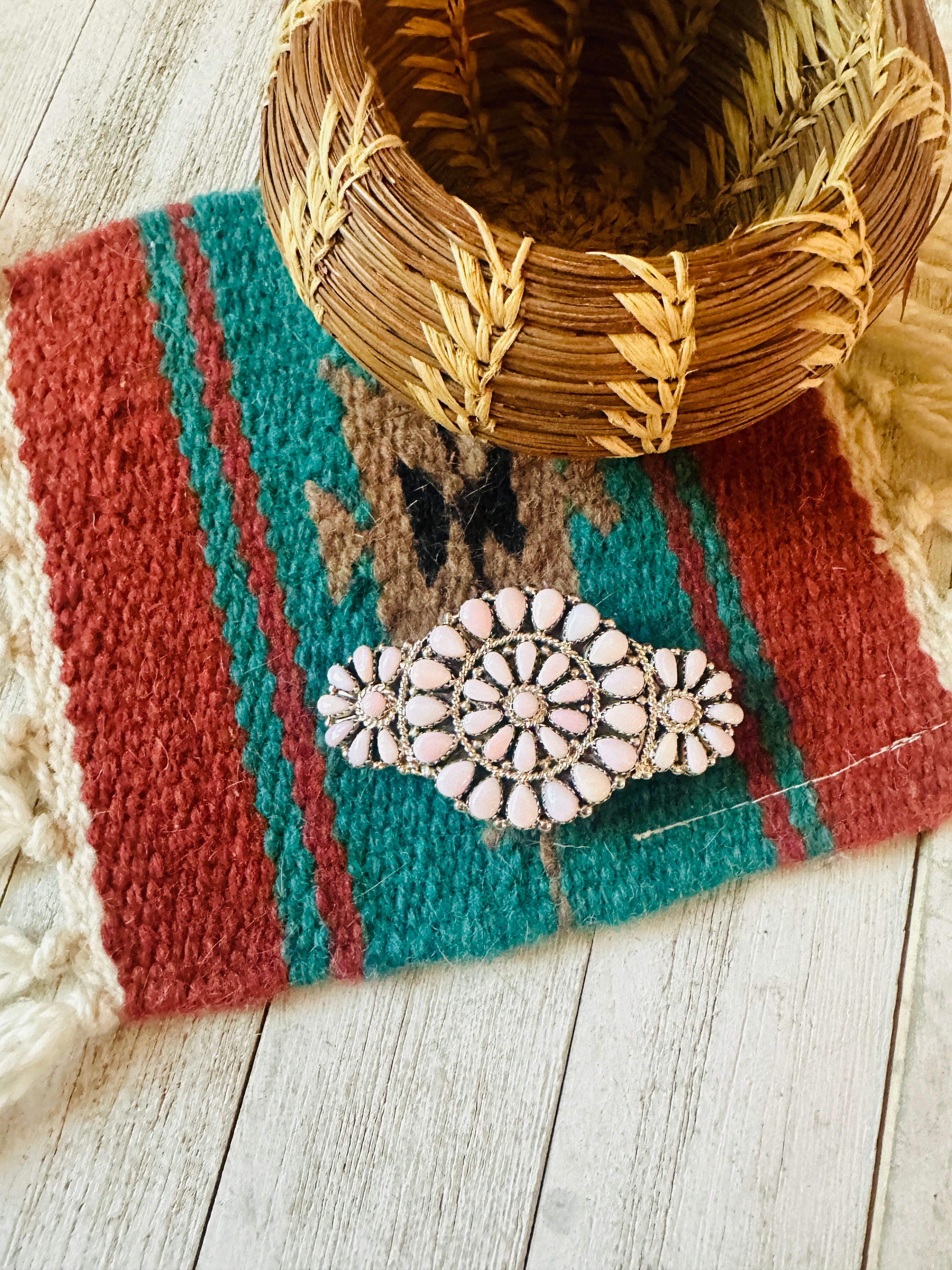 Navajo Queen Pink Conch & Sterling Silver Cluster Hair Barrette