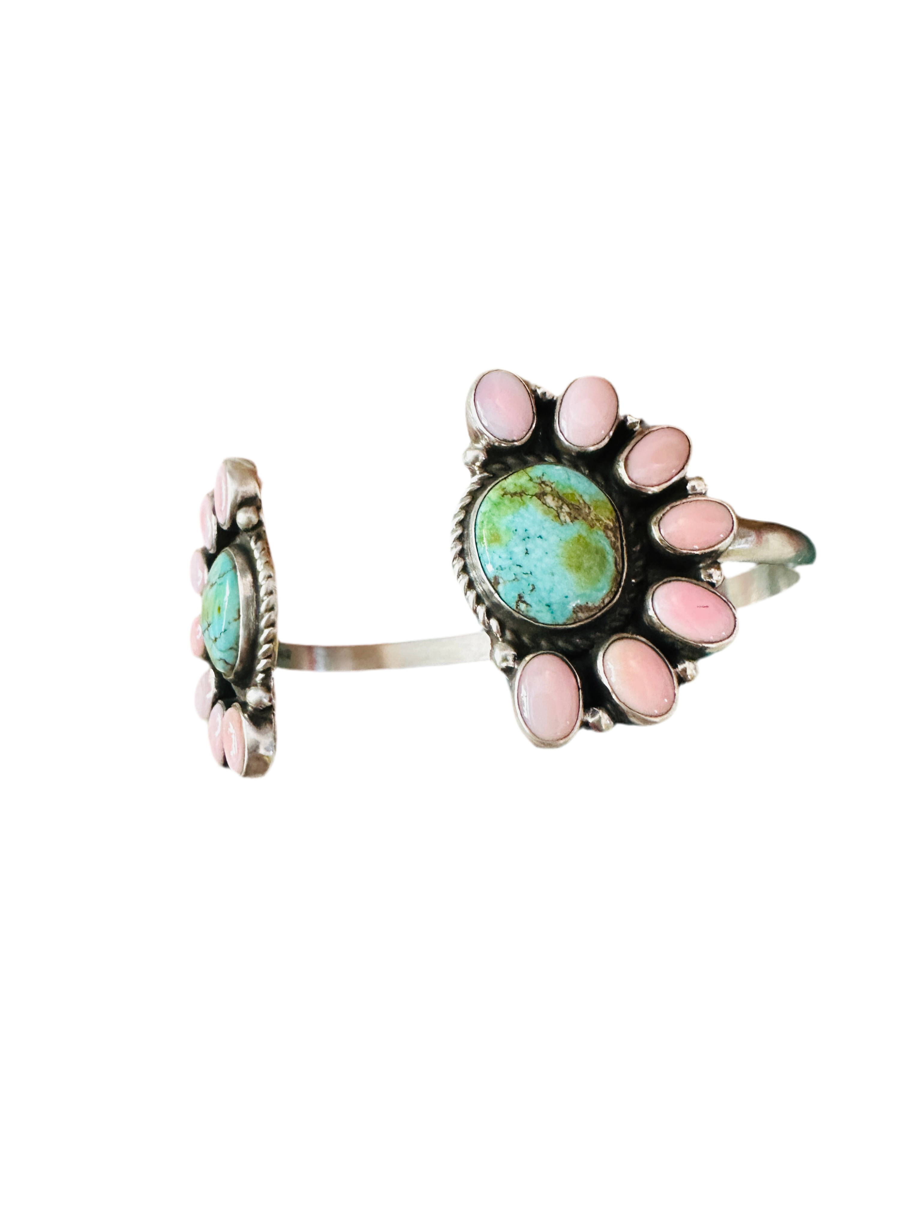 Queen Pink Conch, Turquoise & Sterling Silver Floating Cuff Bracelet /