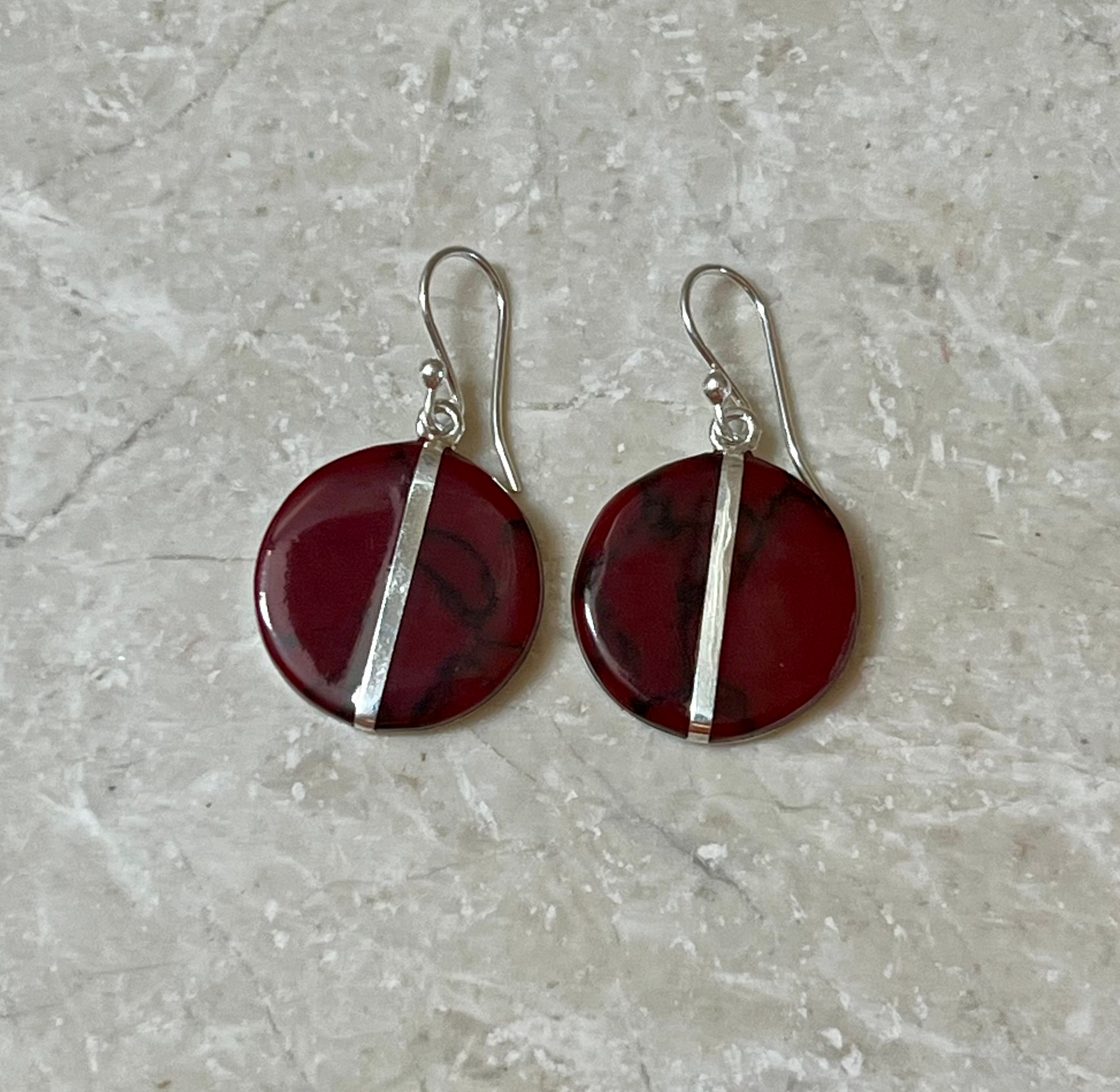 Red Jasper Circle Sterling Silver Earrings