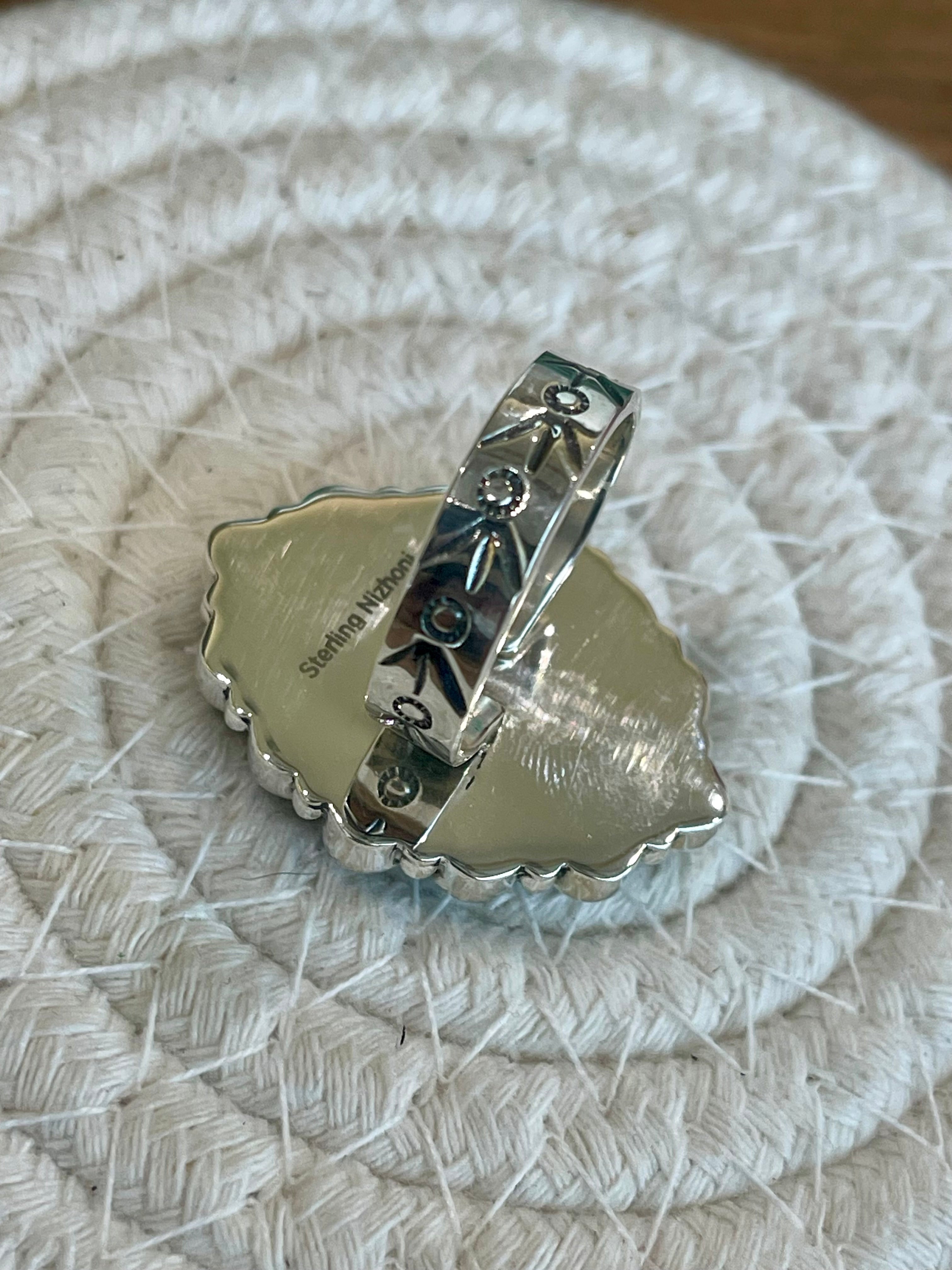 Beautiful Handmade Palomino Variscite, White Buffalo And Sterling Silver Adjustable Ring