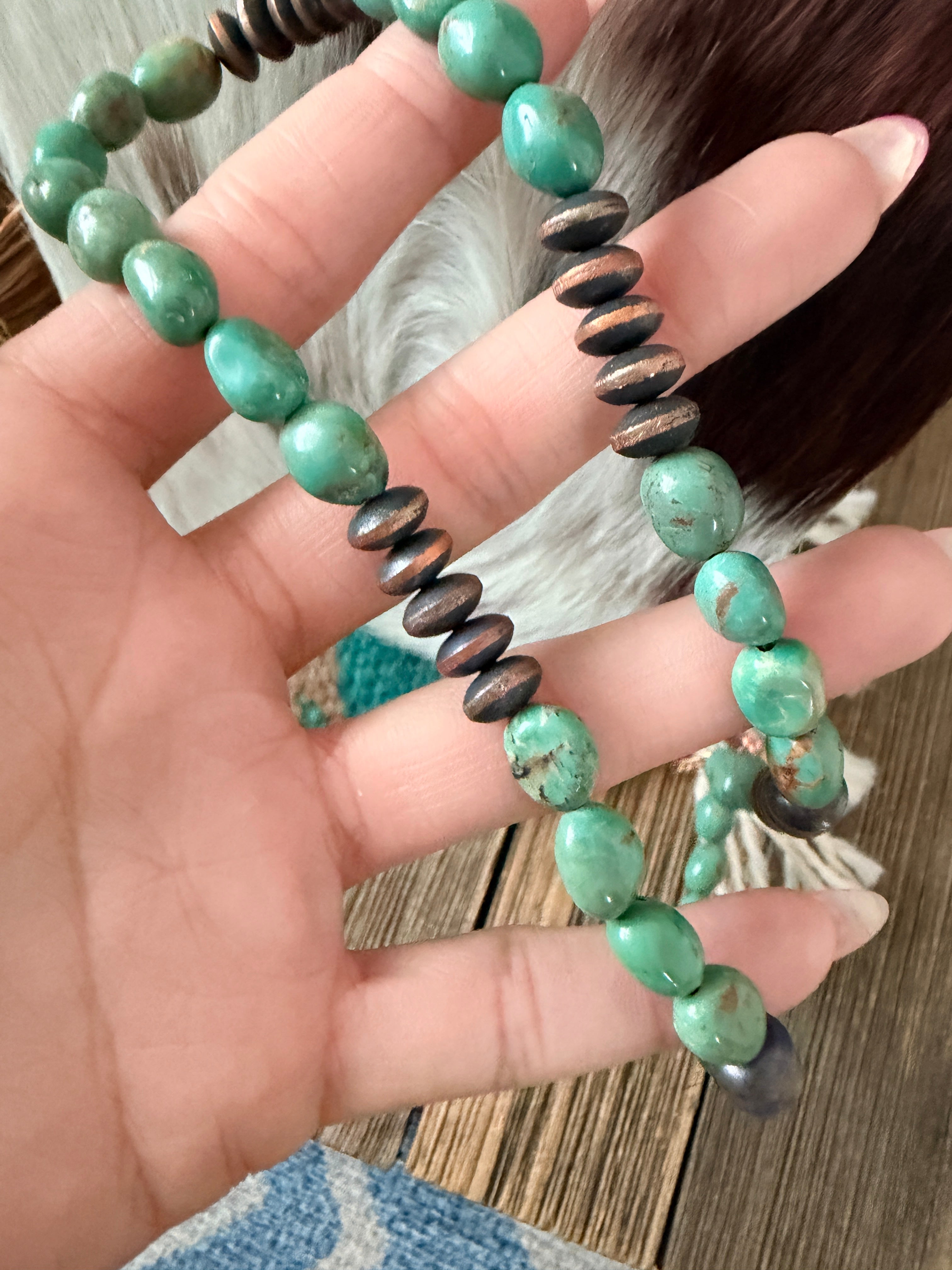 Handcrafted Turquoise & Copper 18” Beaded Necklace