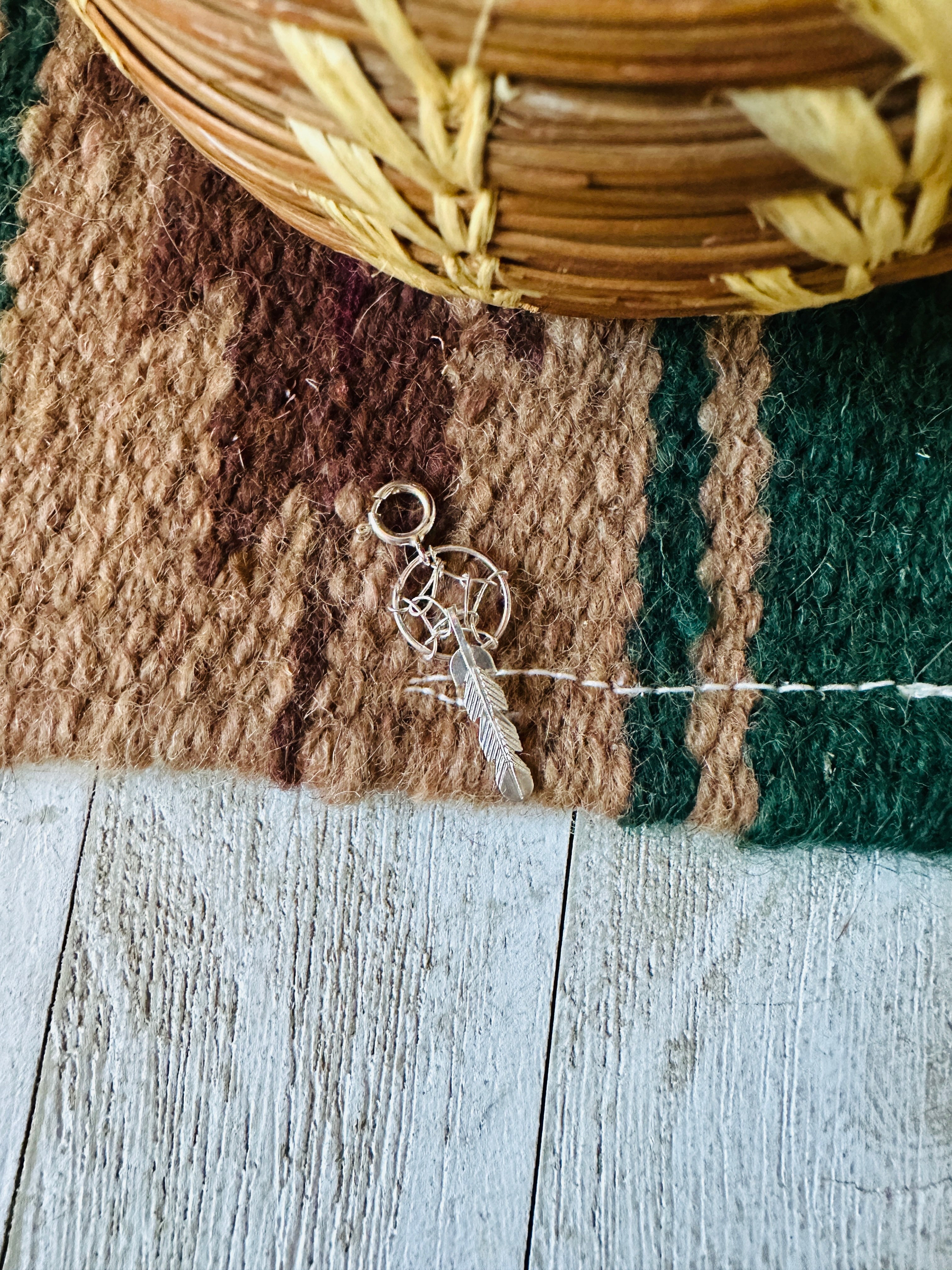 Navajo Crafted Sterling Silver Mini Dream Catcher Charm