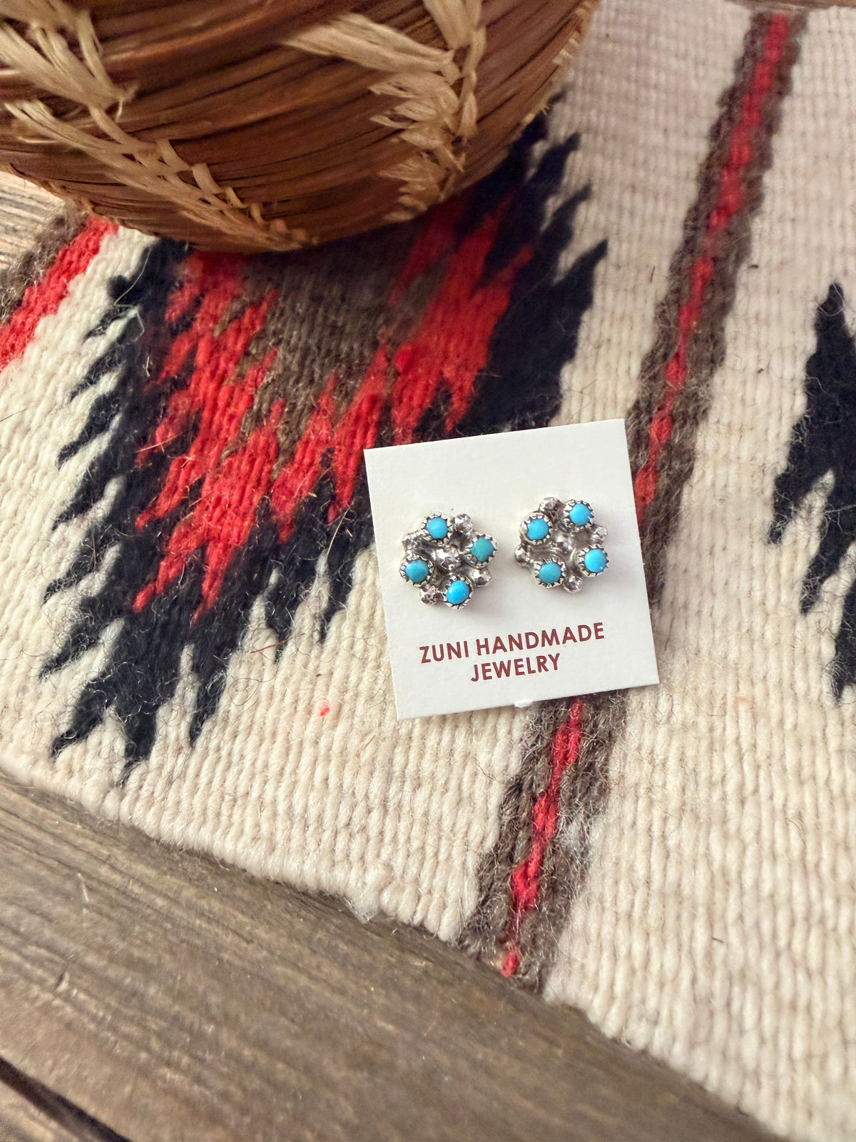 Handcrafted Sterling Silver & Turquoise Petit Point Stud Earrings