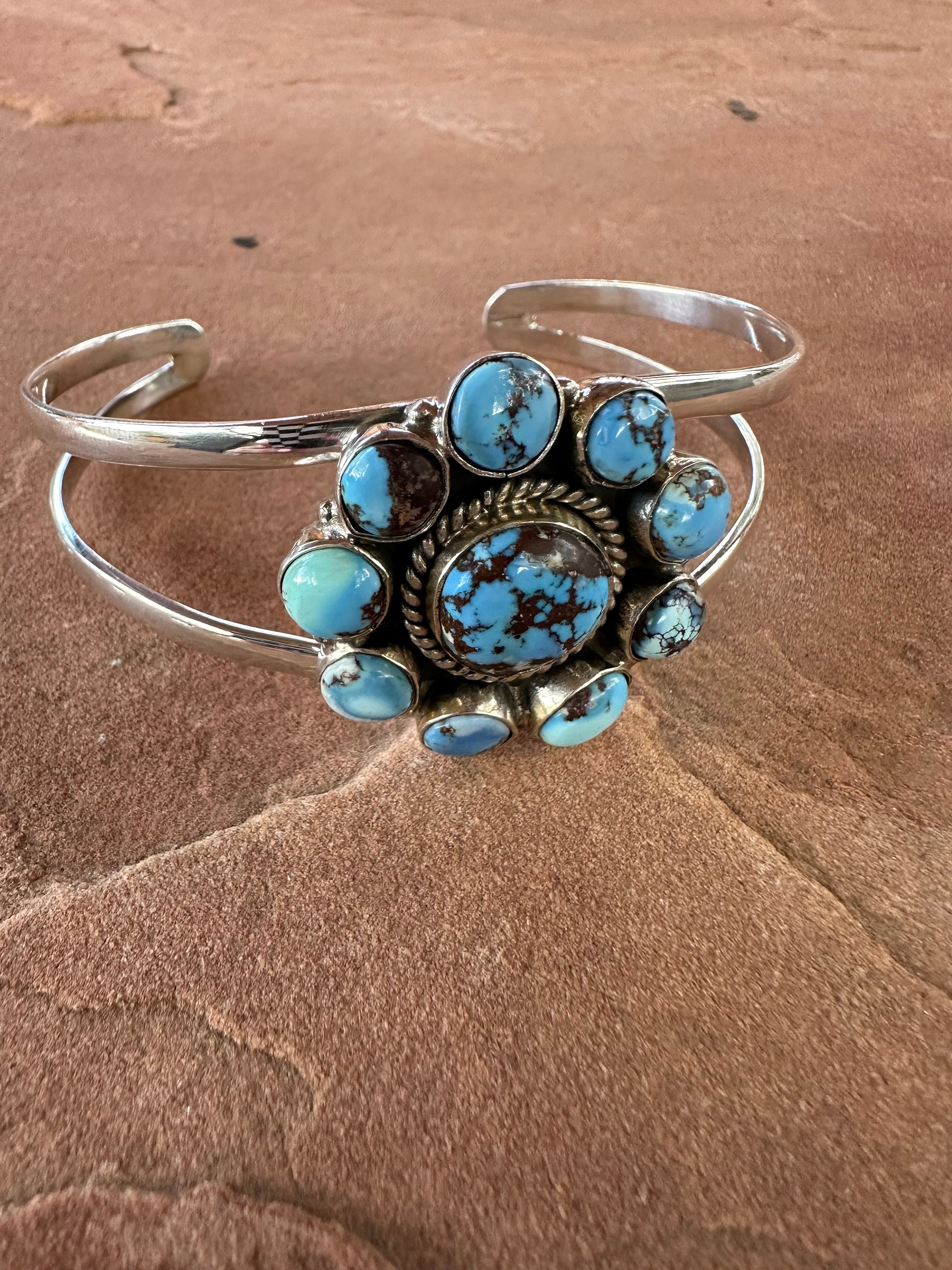 Handmade Sterling Silver Golden Hills Turquoise Adjustable Cuff