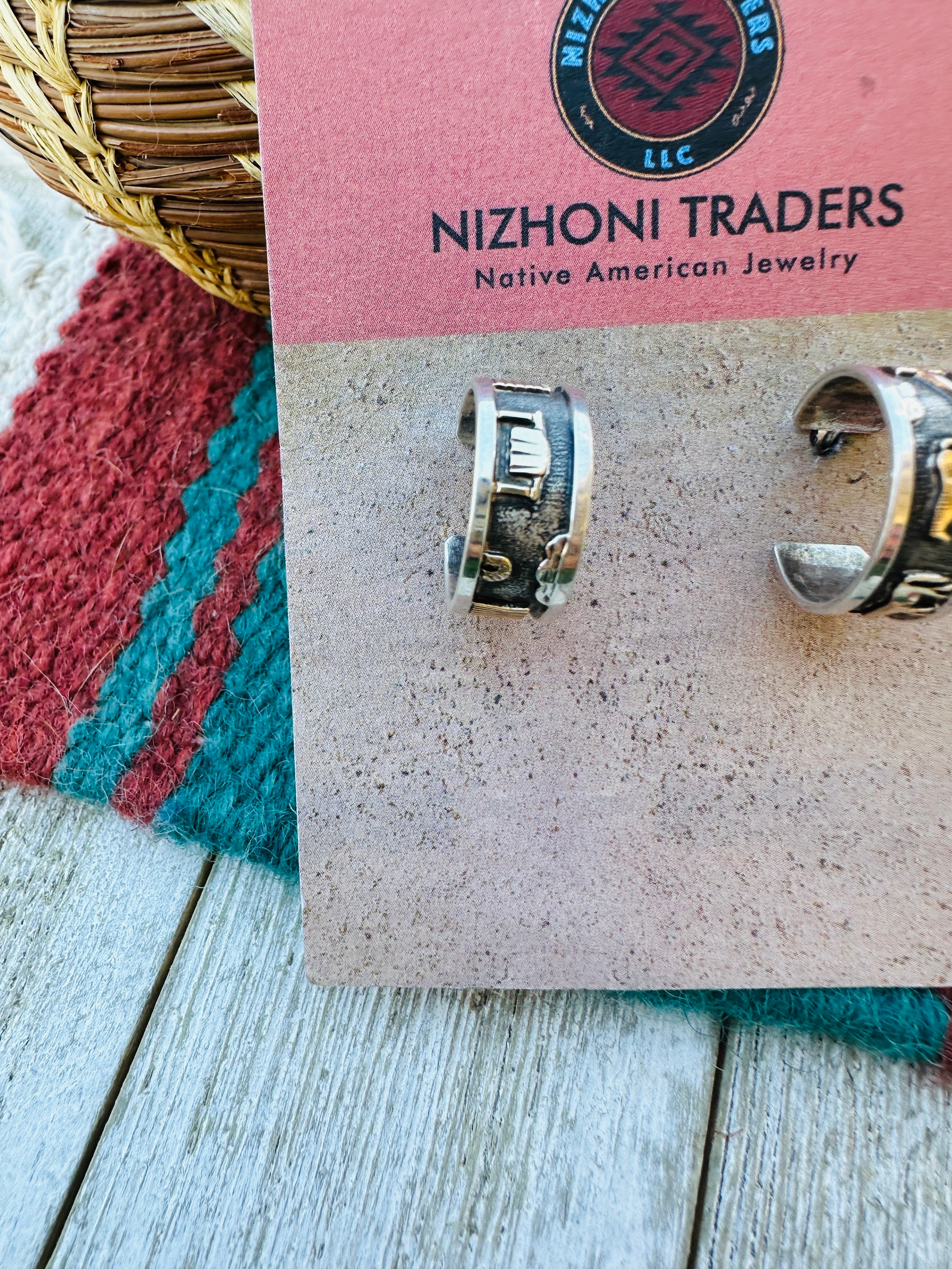 Handcrafted Old Pawn Sterling Silver with 14K Gold Overlay Hoop Earrings