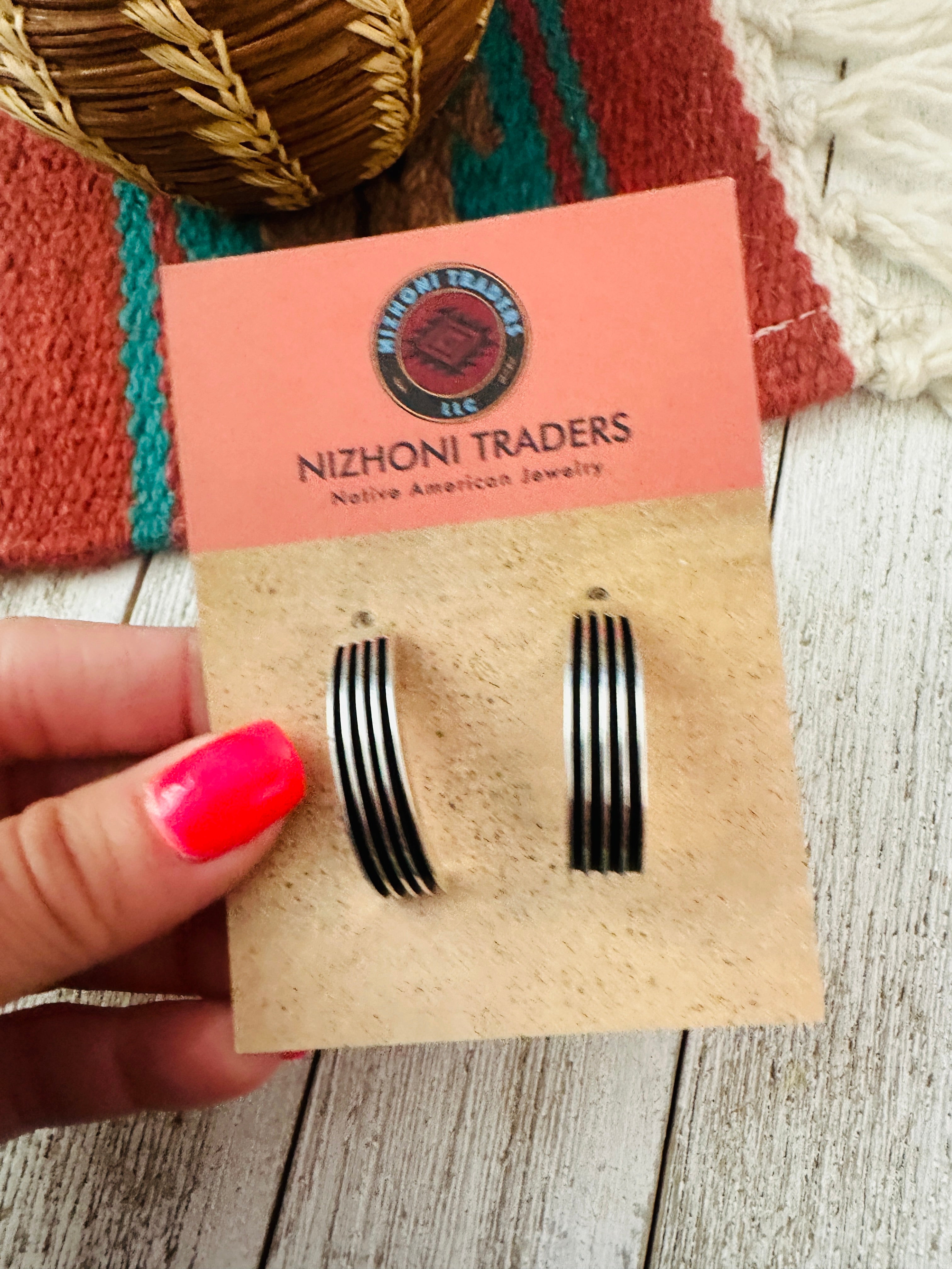 Navajo Hand Stamped Beth Dutton Sterling Silver Post Earrings