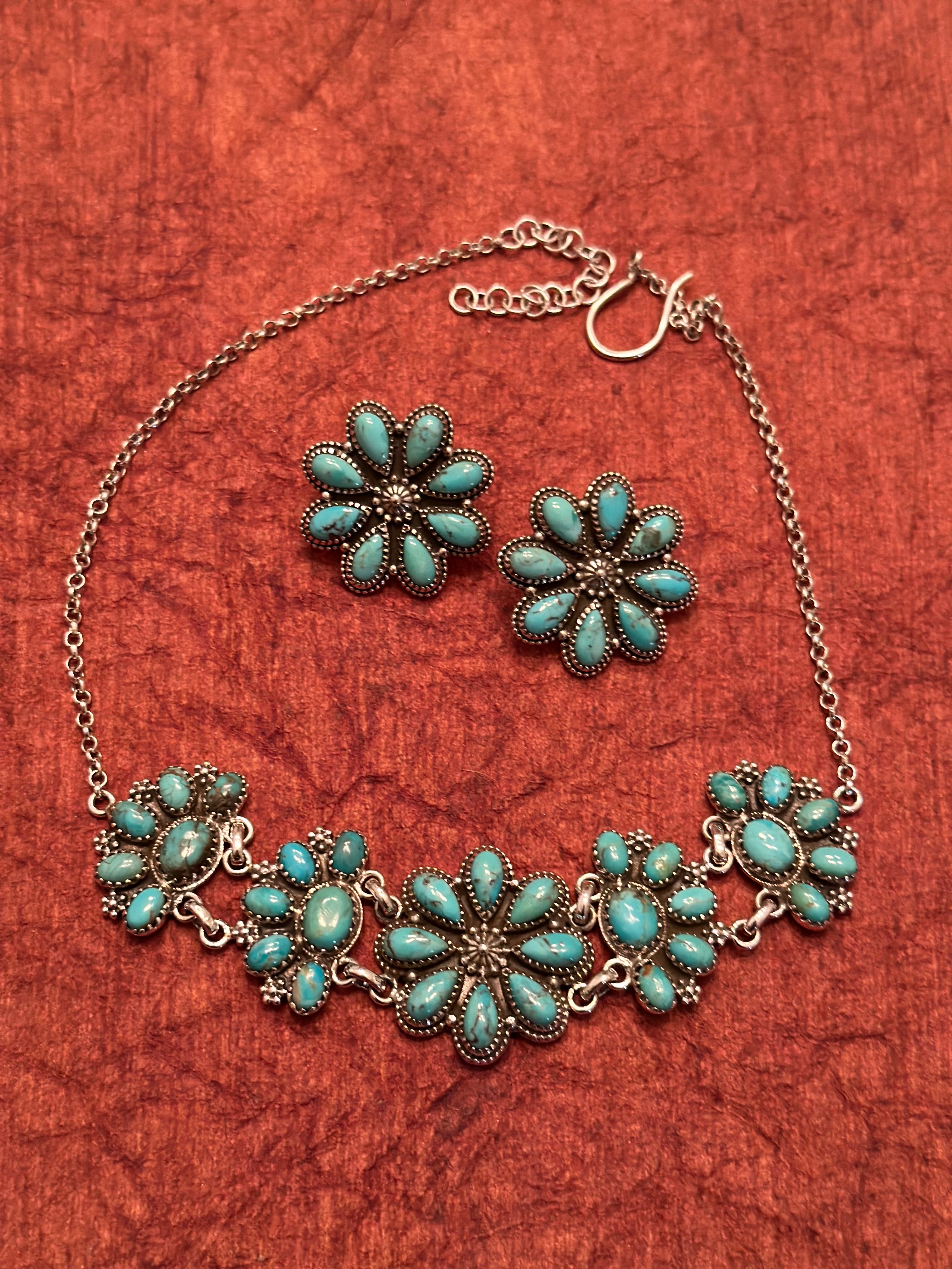 Nizhoni Kingman Turquoise & Sterling Silver Choker Necklace & Earring Set