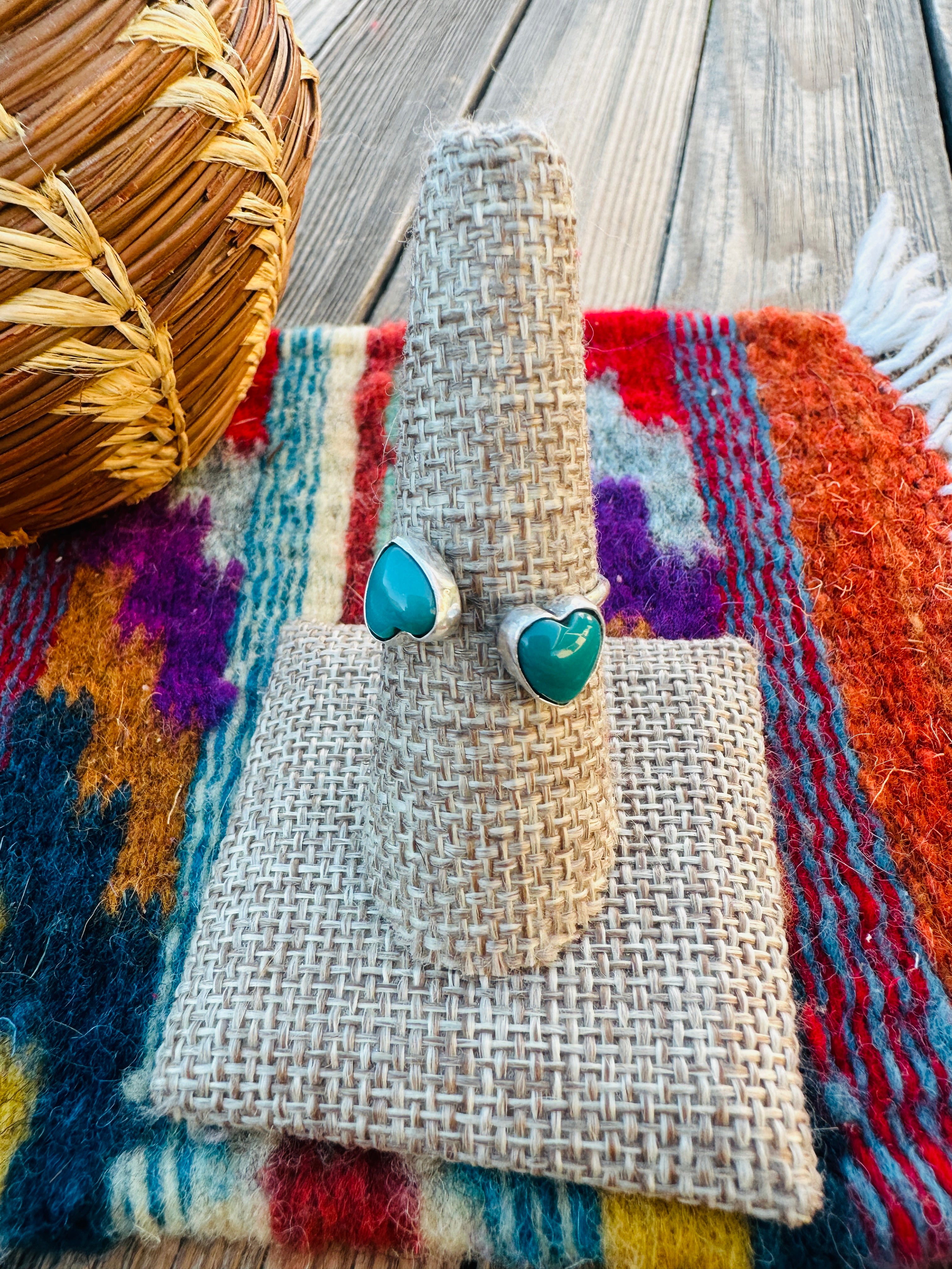 Handcrafted Turquoise & Sterling Silver Heart Adjustable Ring