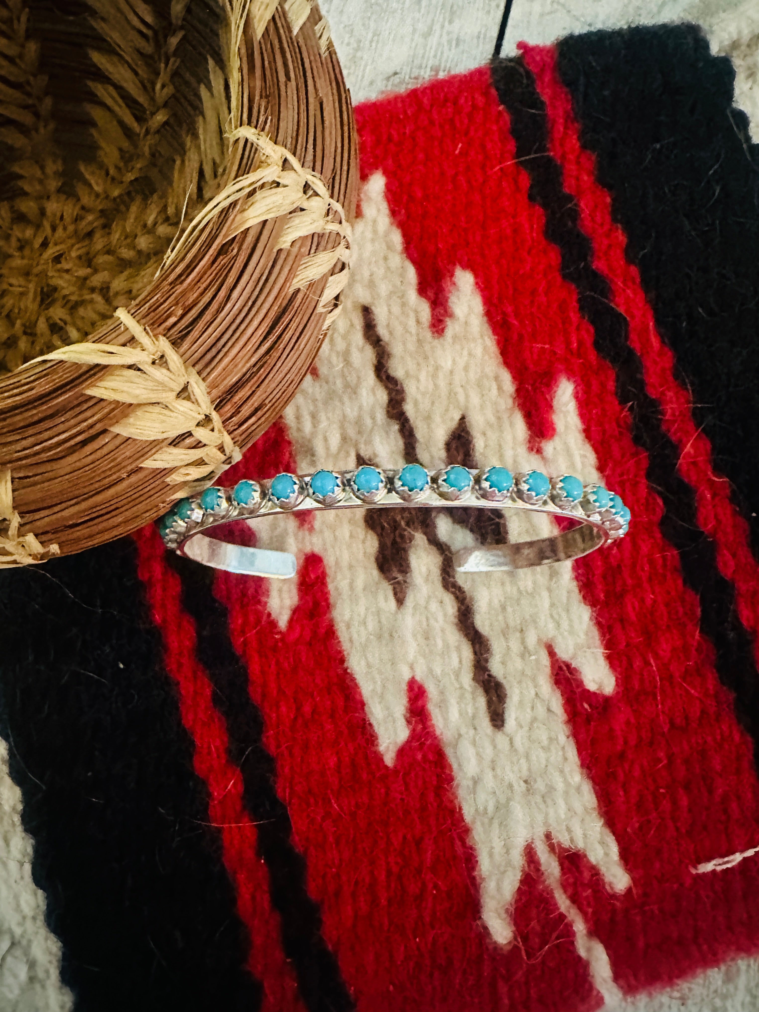 Zuni Sterling Silver & Turquoise Needlepoint Cuff Bracelet