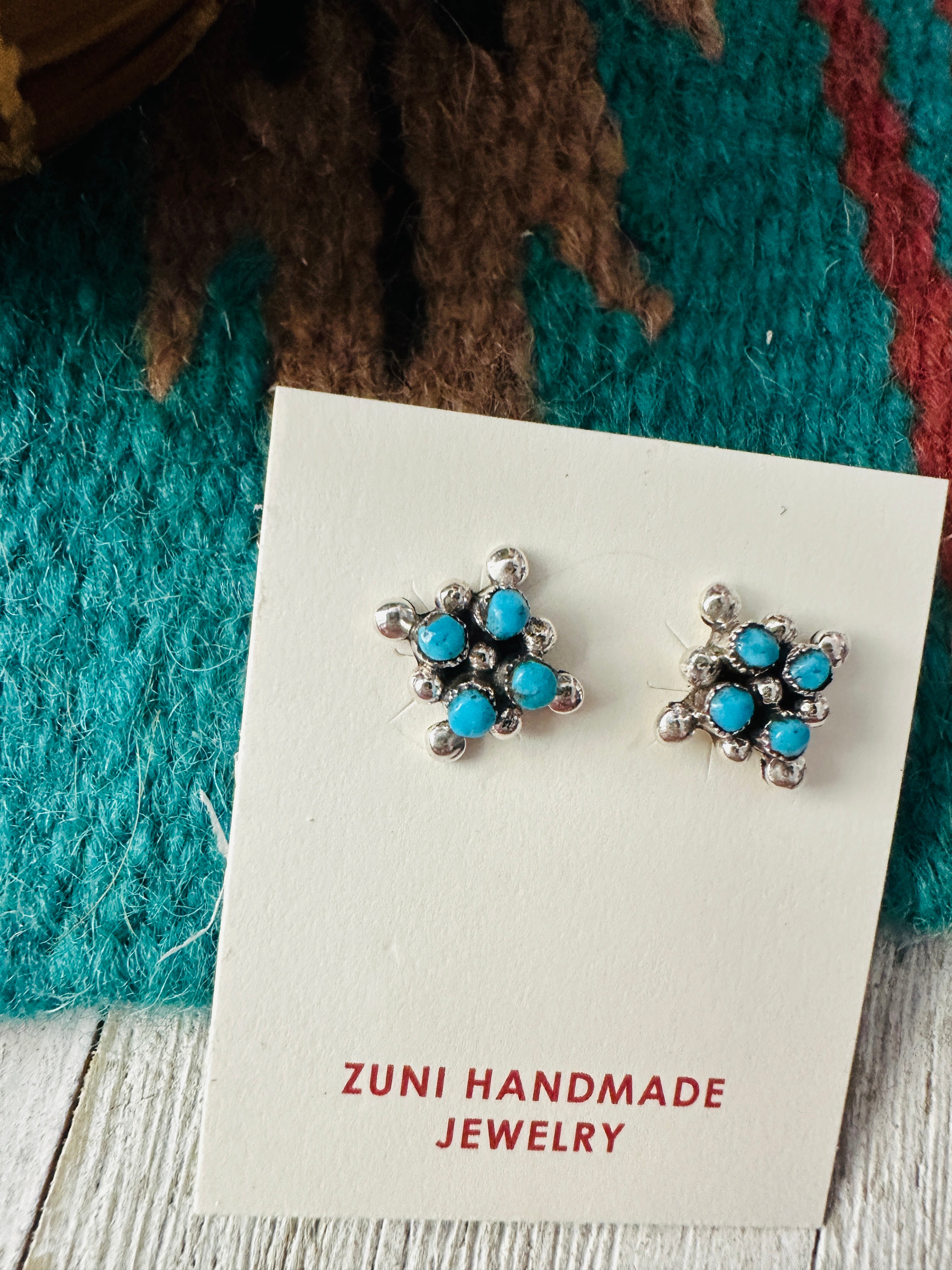 Zuni Sterling Silver & Turquoise Petit Point Stud Earrings