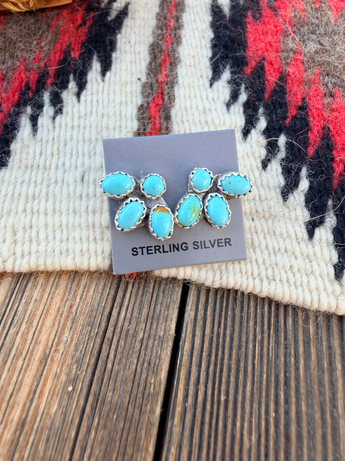Handcrafted Turquoise & Sterling Silver Cluster Stud Earrings