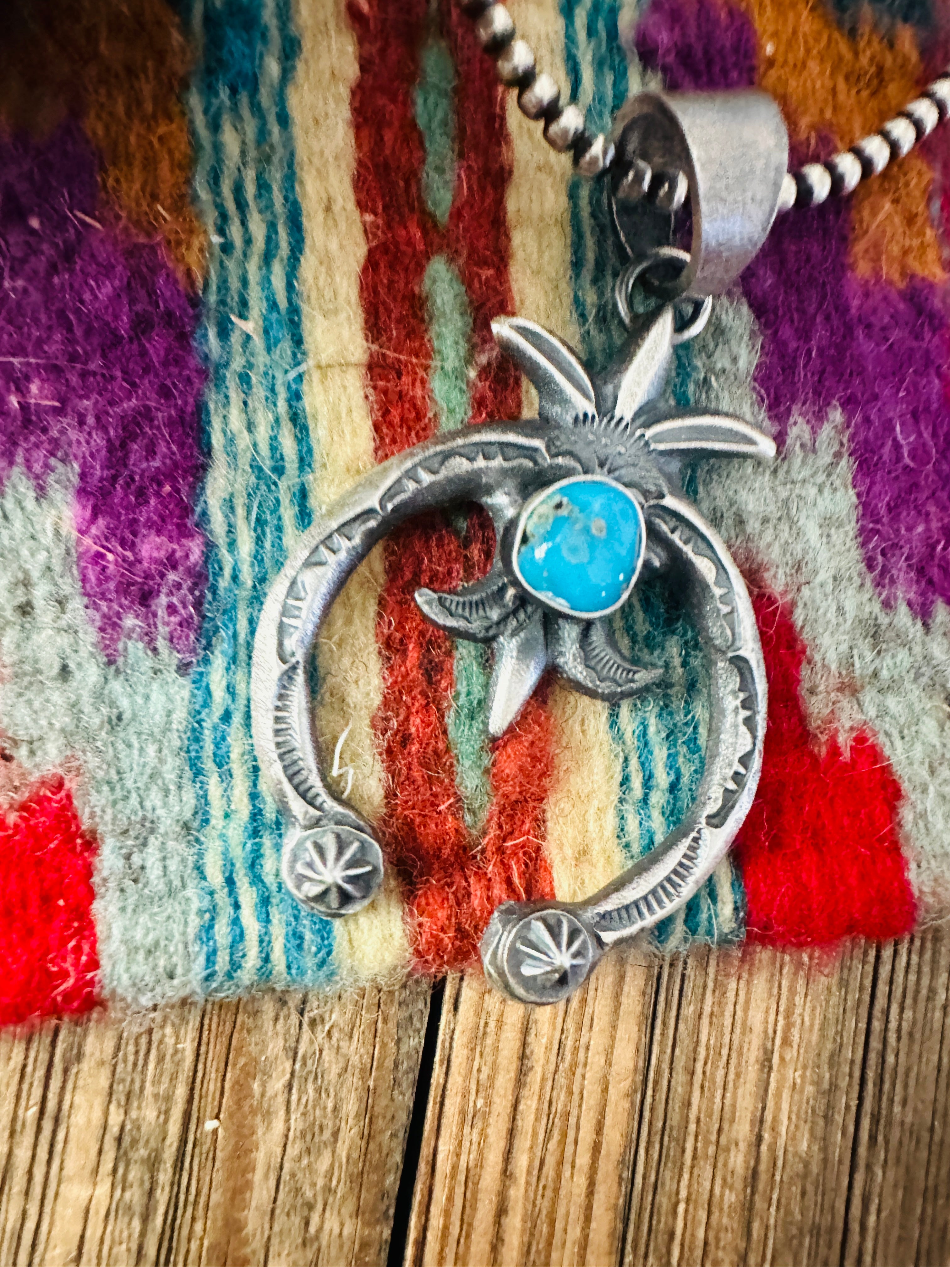 Handcrafted Sterling Silver & Kingman Turquoise Naja Pendant by Kevin Billah