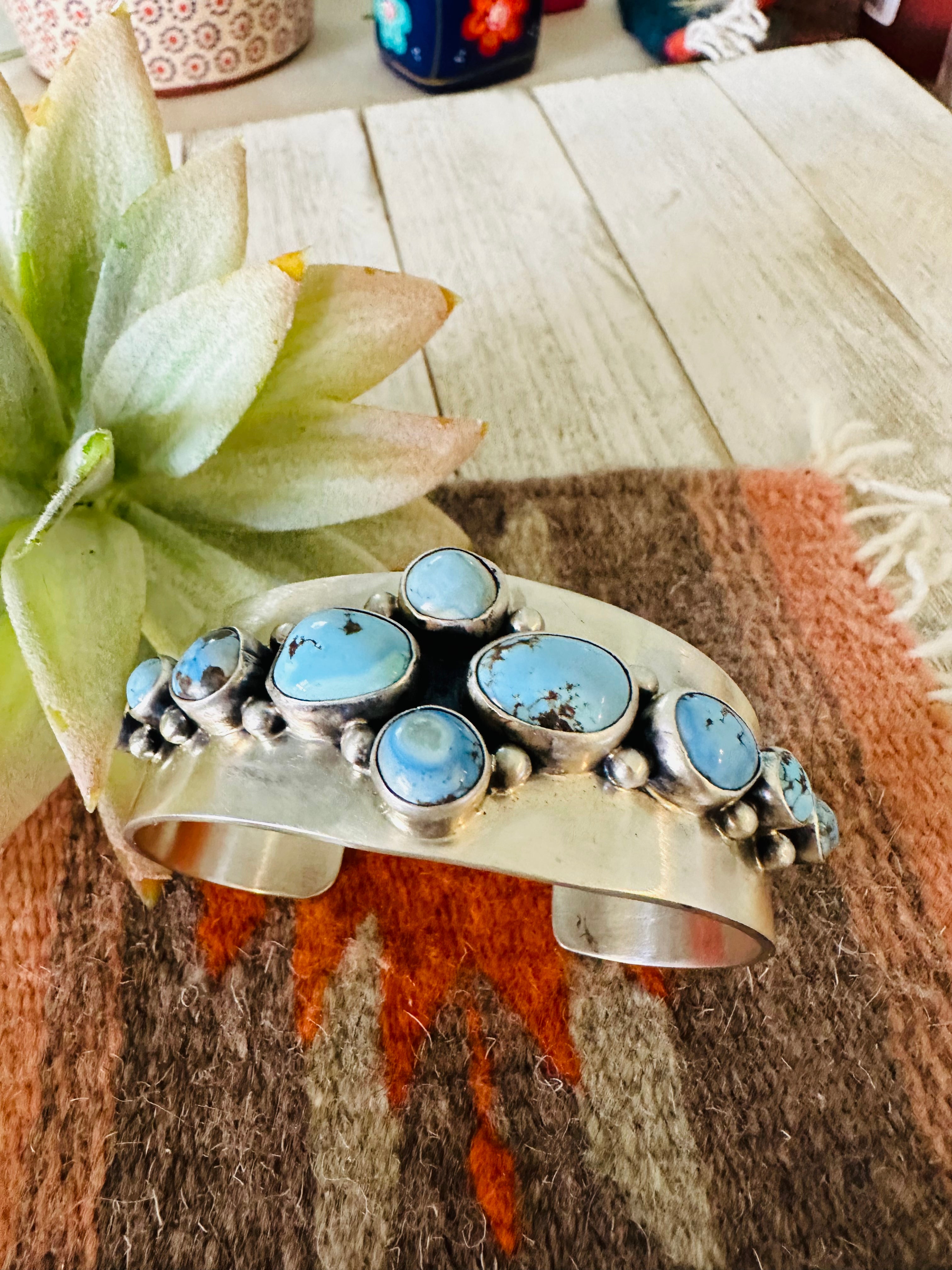 Navajo Golden Hills Turquoise & Sterling Silver Cuff Bracelet