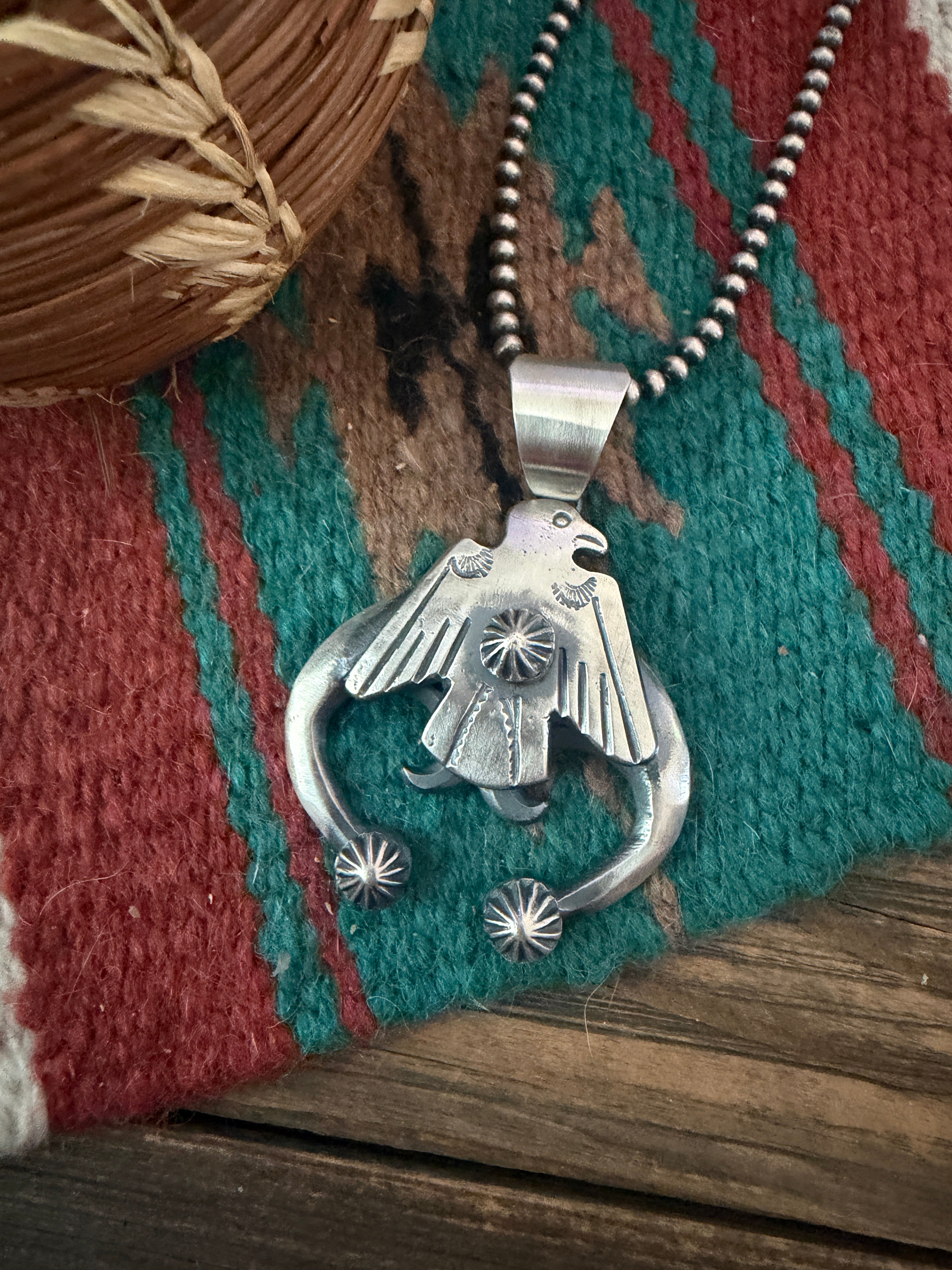 Handcrafted Sterling Silver Thunderbird Naja Pendant by Chimney Butte