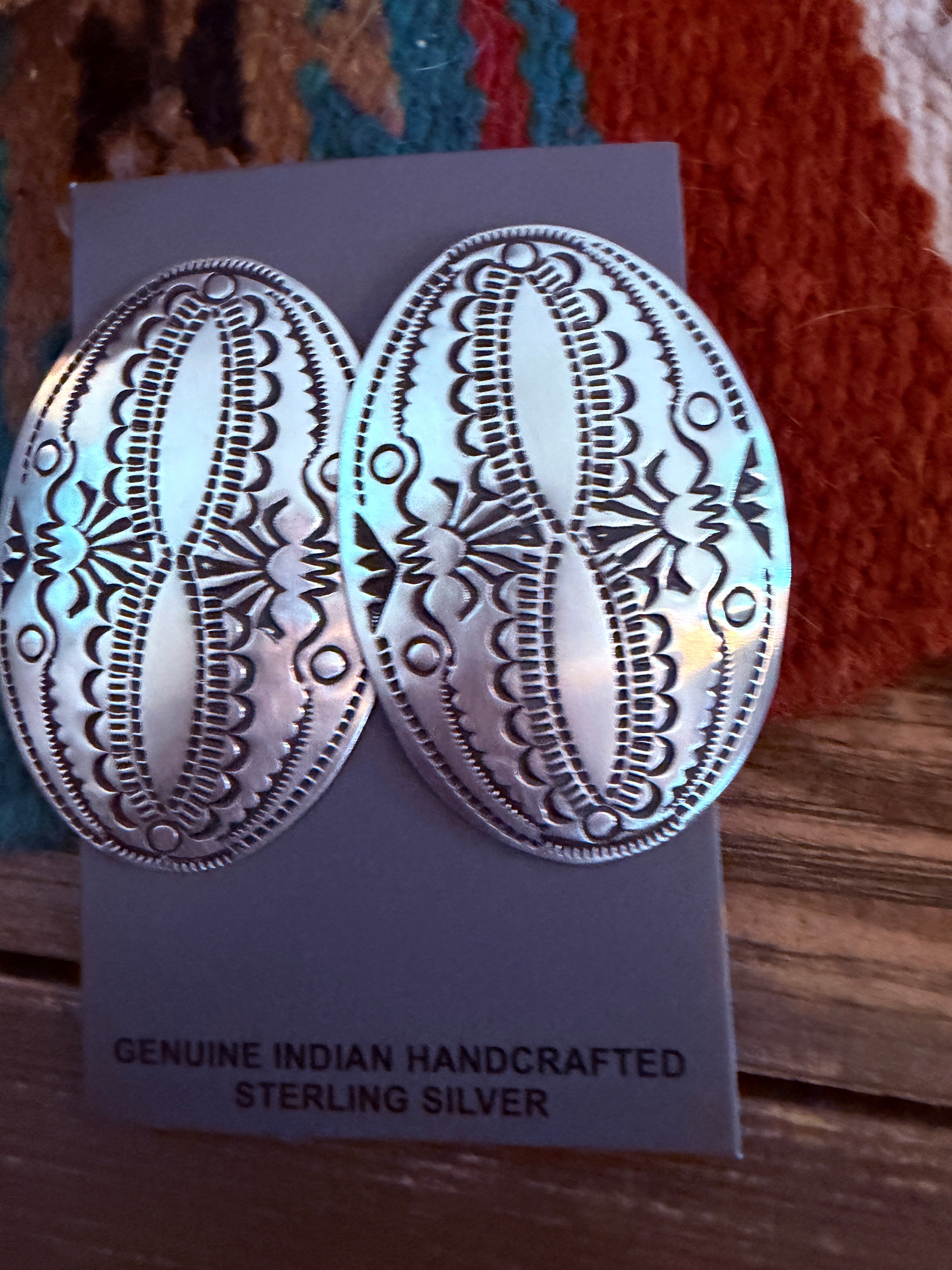 Handcrafted Sterling Silver Concho Post Earrings by Leander Tahe