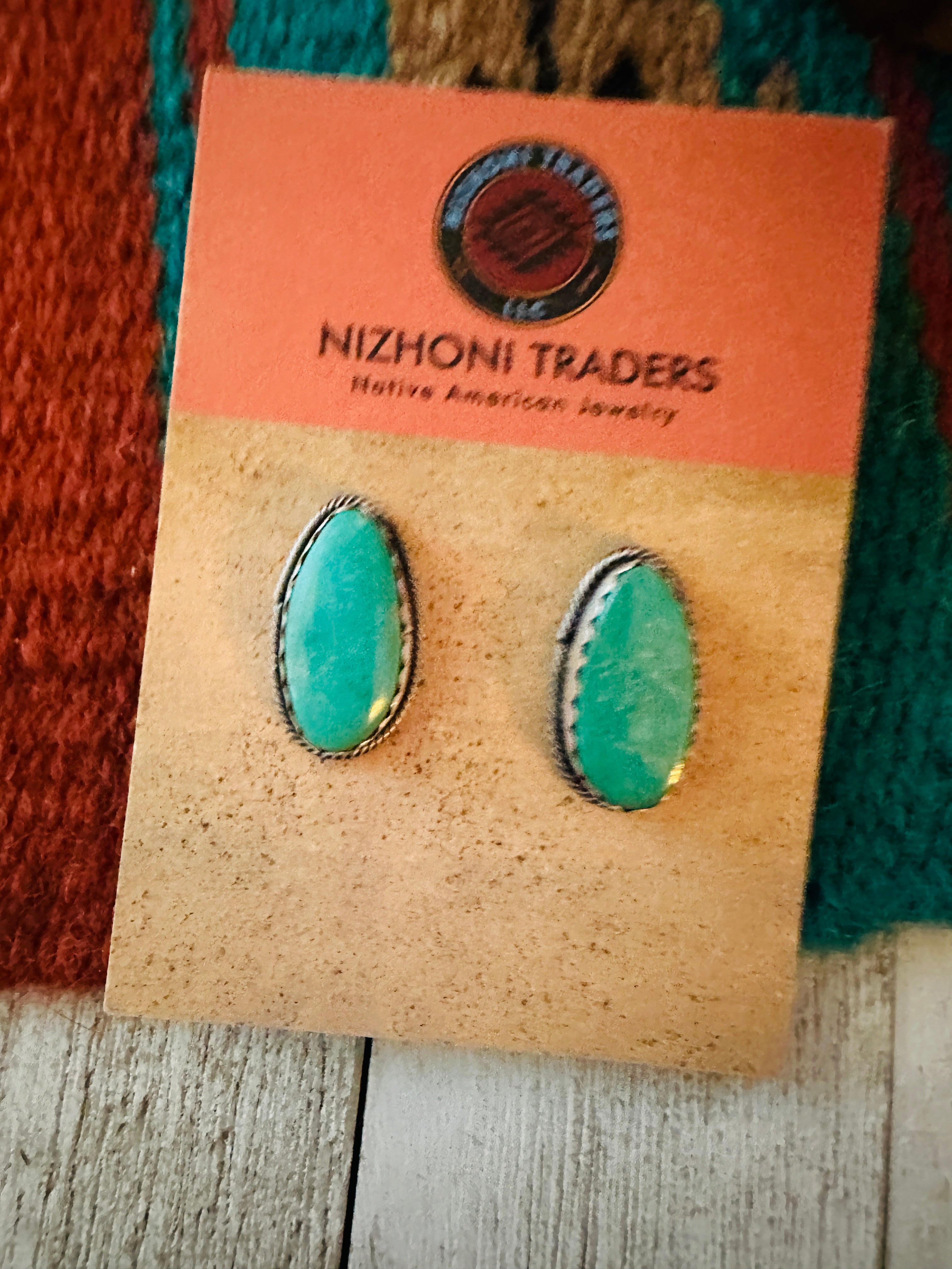 Navajo Sterling Silver & Turquoise Post Earrings Signed