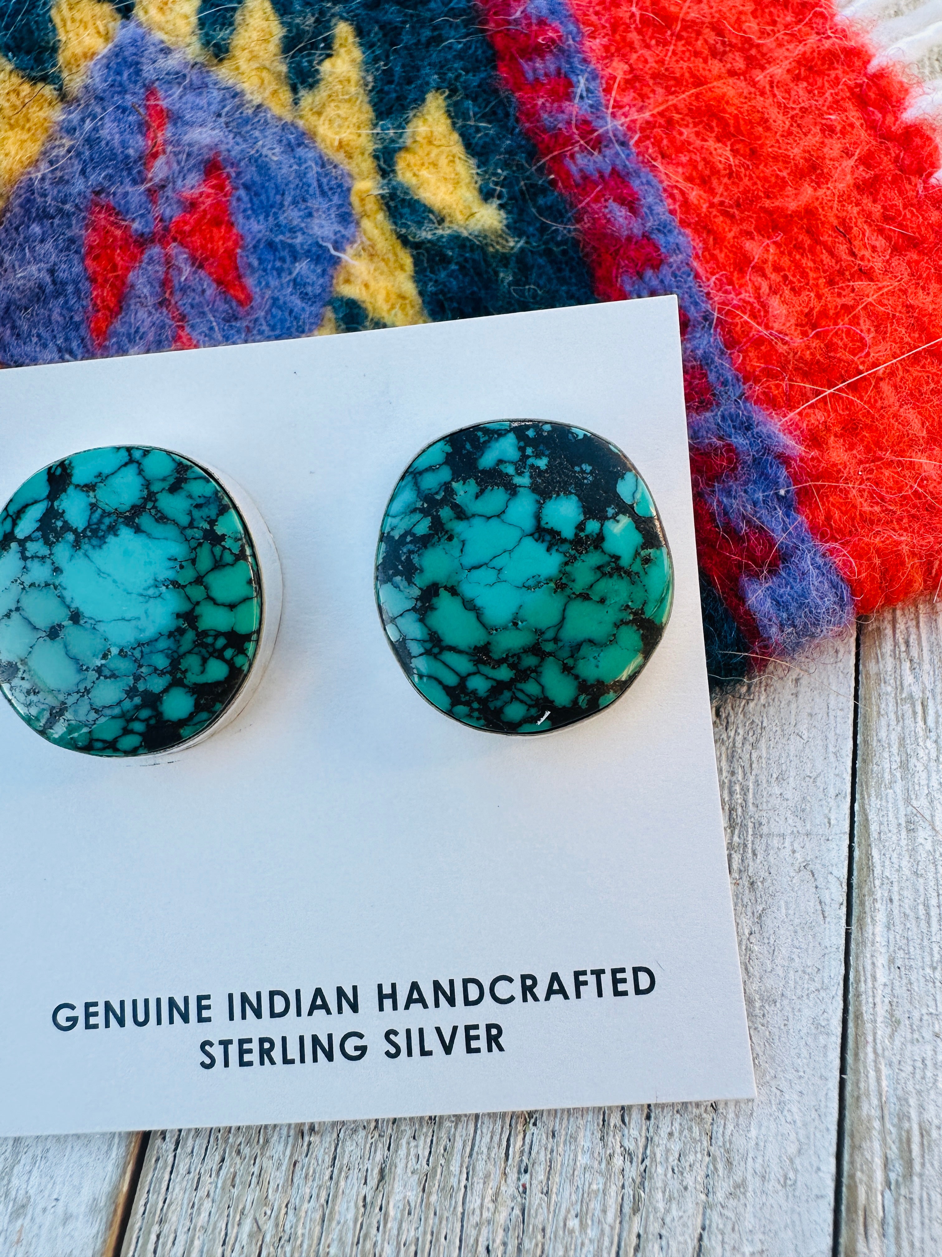 Handcrafted Kingman Web Turquoise & Sterling Silver Post Earrings