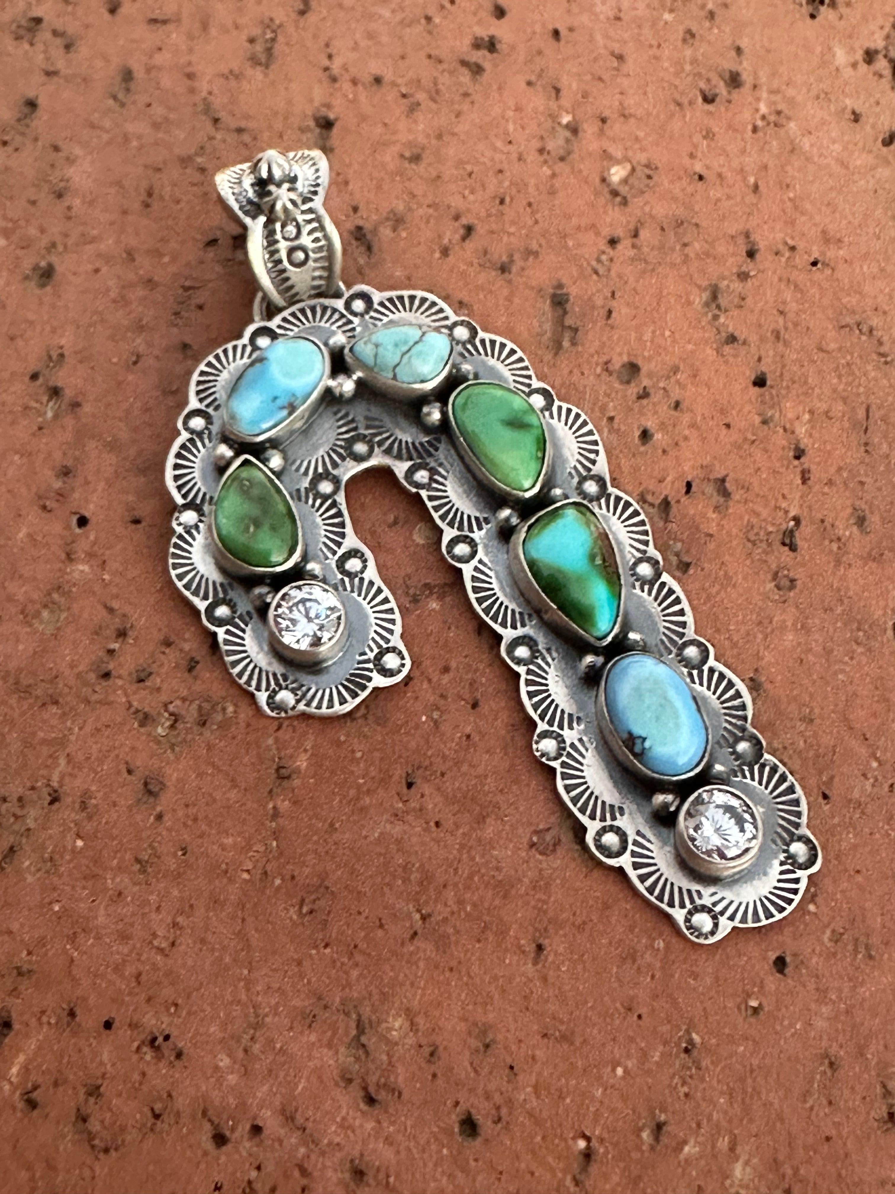 Handmade Sterling Silver  & Turquoise Christmas Candy Cane Pendant