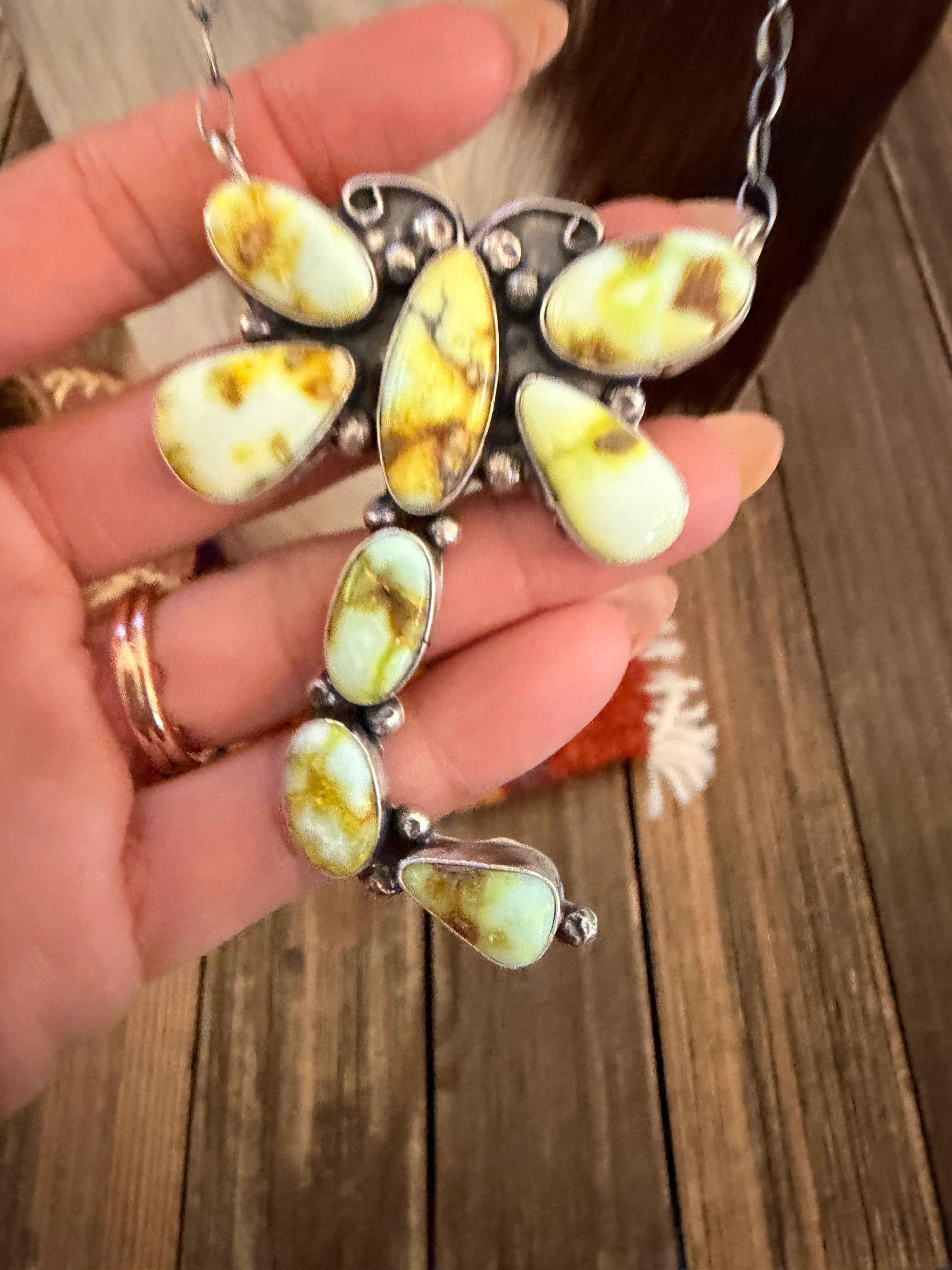 Handcrafted Palomino Turquoise & Sterling Silver Dragonfly Necklace by Juanita McDonald