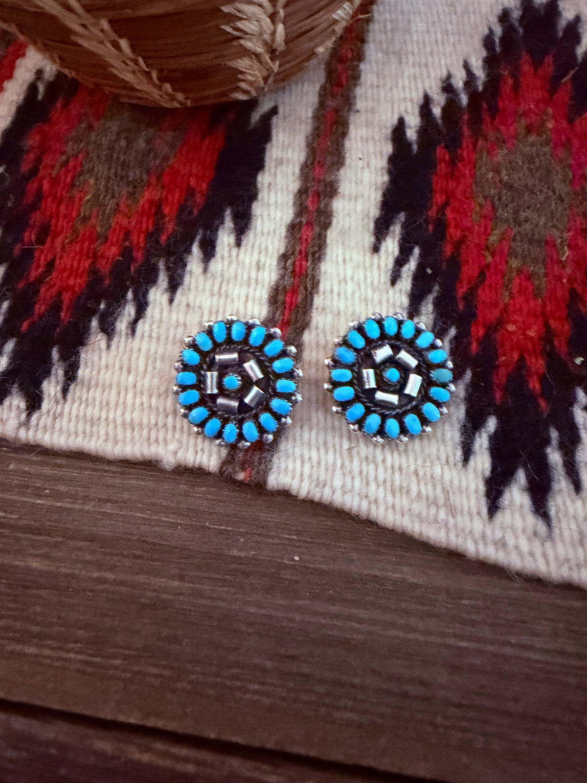 Handcrafted Turquoise & Sterling Silver Cluster Clip On Earrings