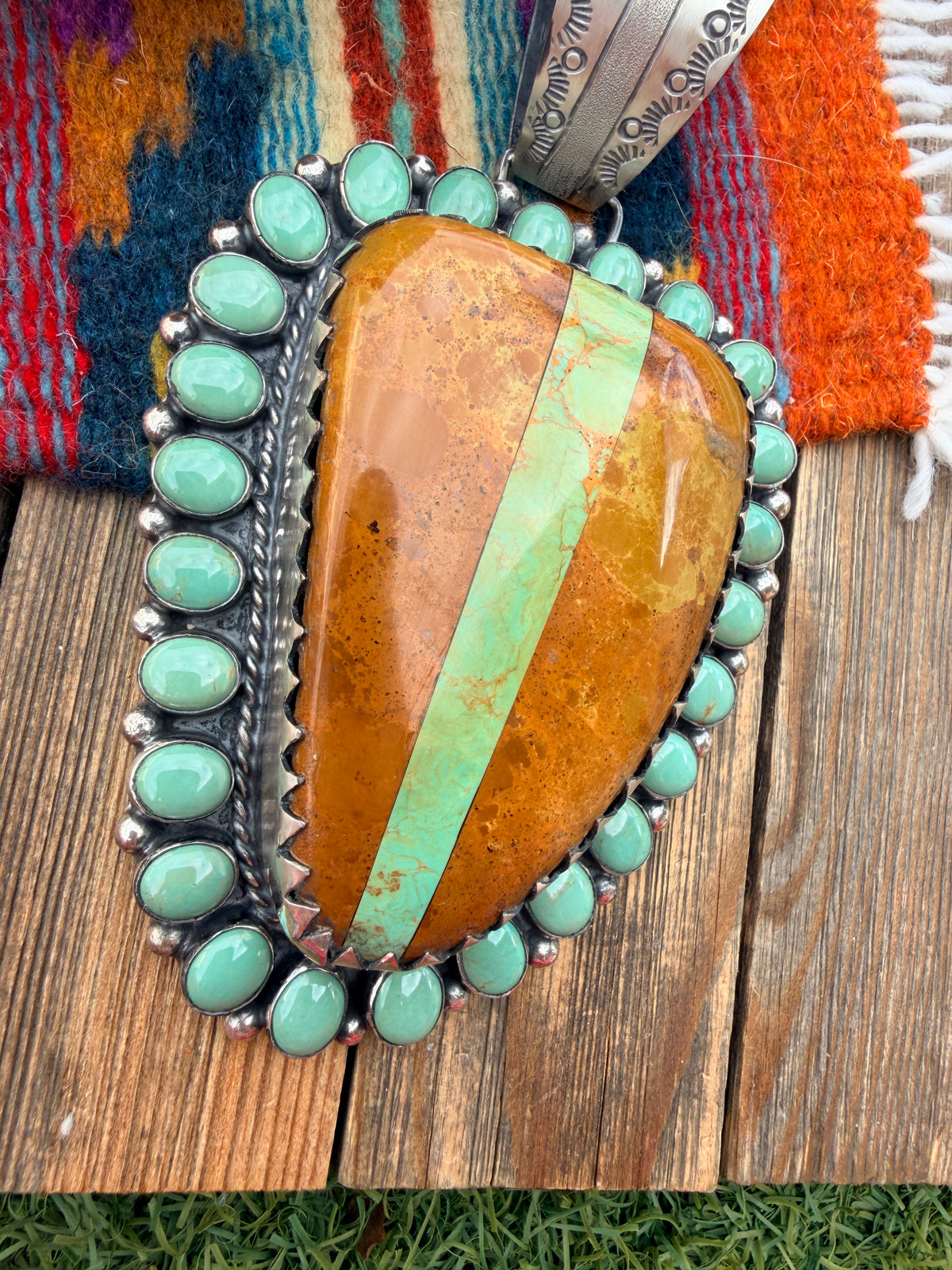 Handcrafted Sterling Silver & Boulder Ribbon Turquoise Pendant by Harry Jake