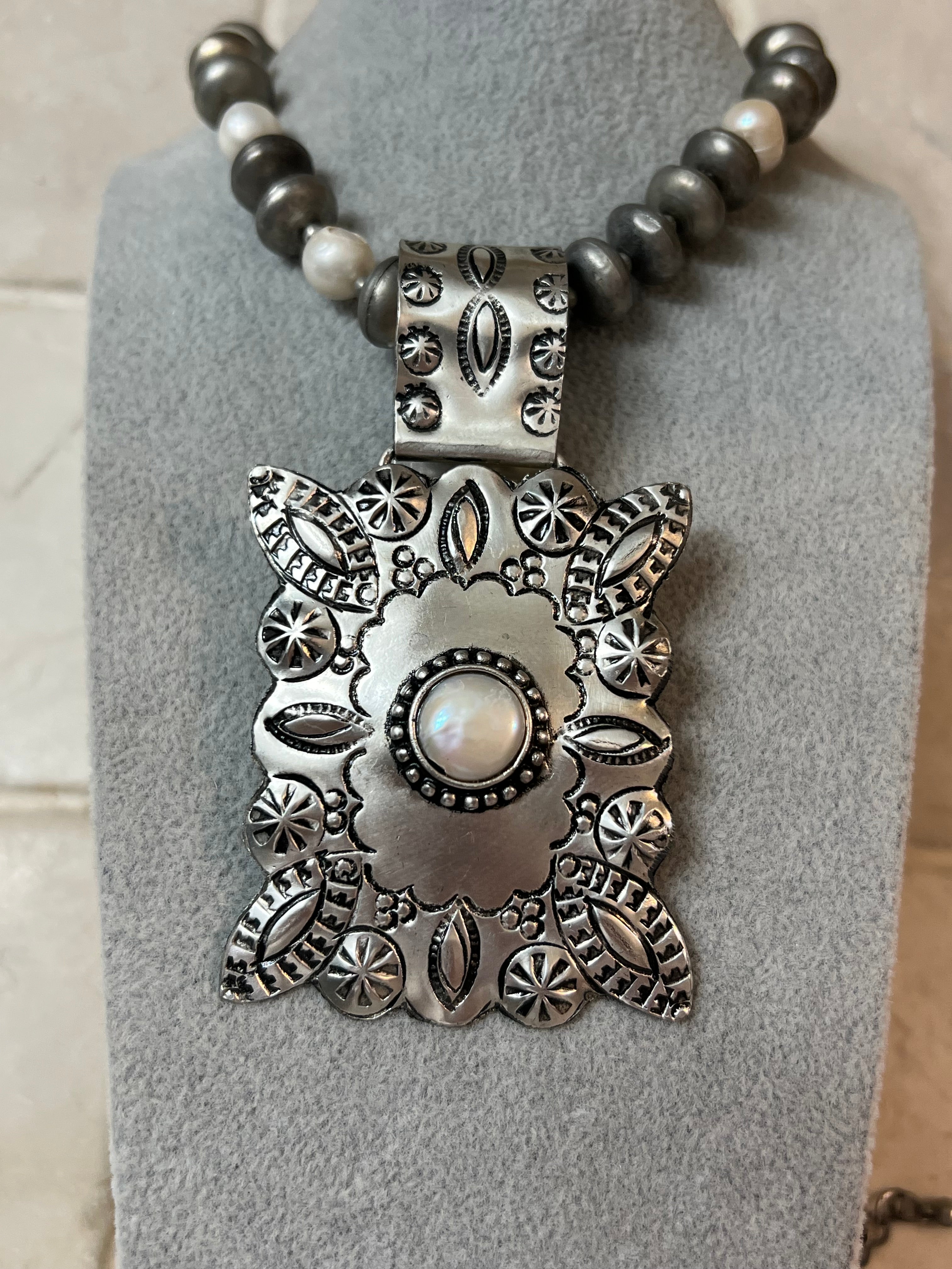 Silver-Plated Brass Rectangle Pearl Necklace